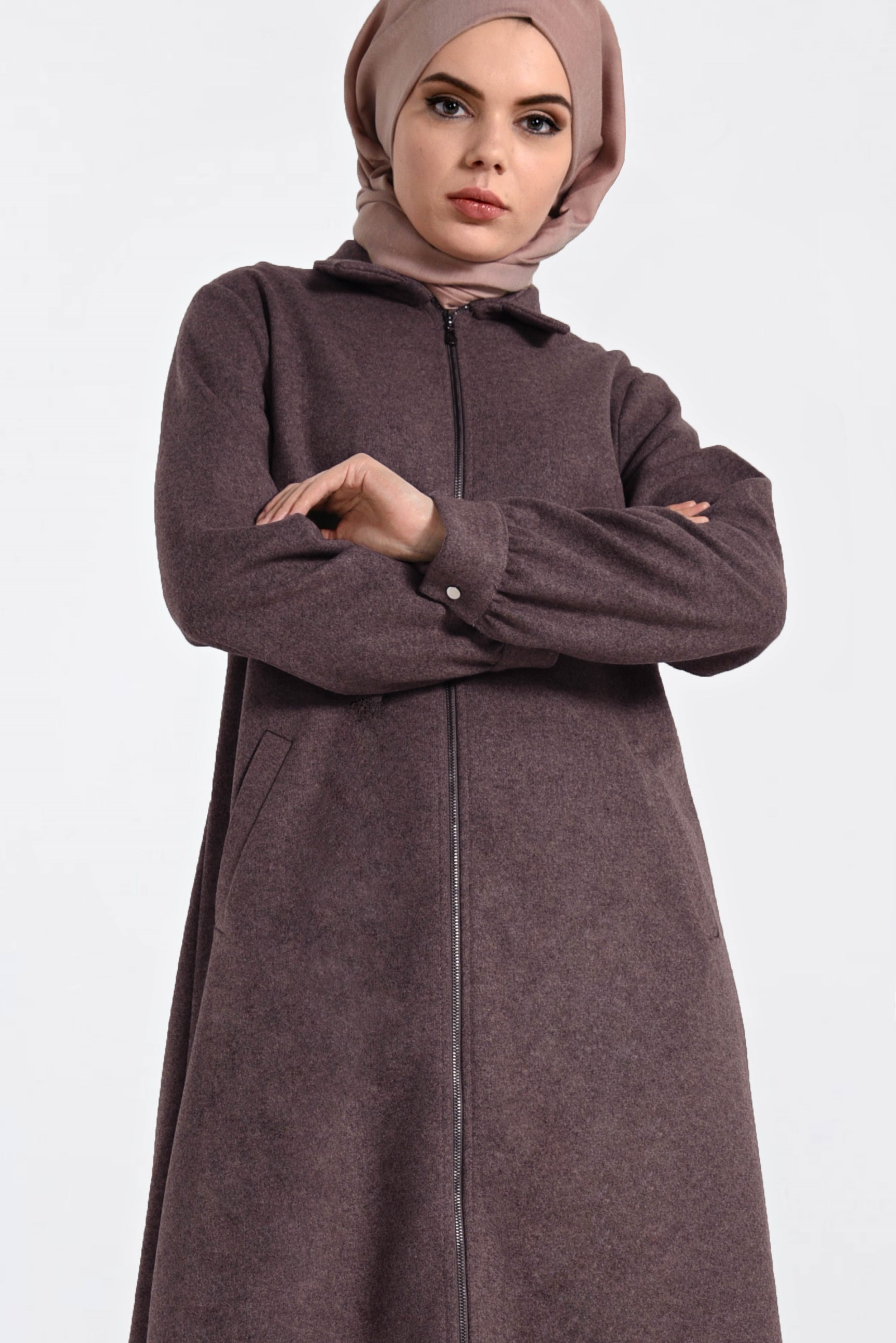 Hijab clothing BROWN ZIPPED WALKER COAT 4822
