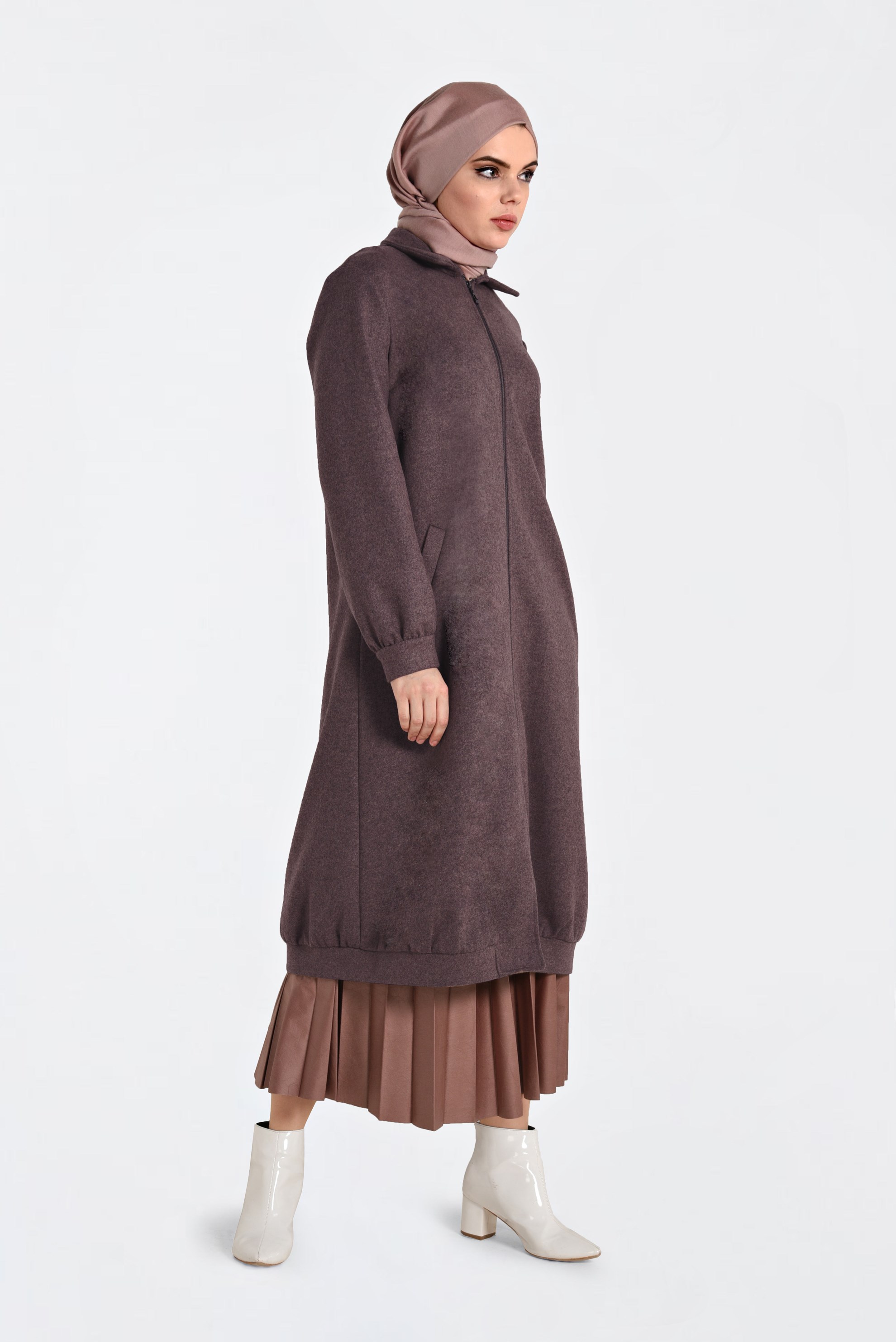 Hijab clothing BROWN ZIPPED WALKER COAT 4822