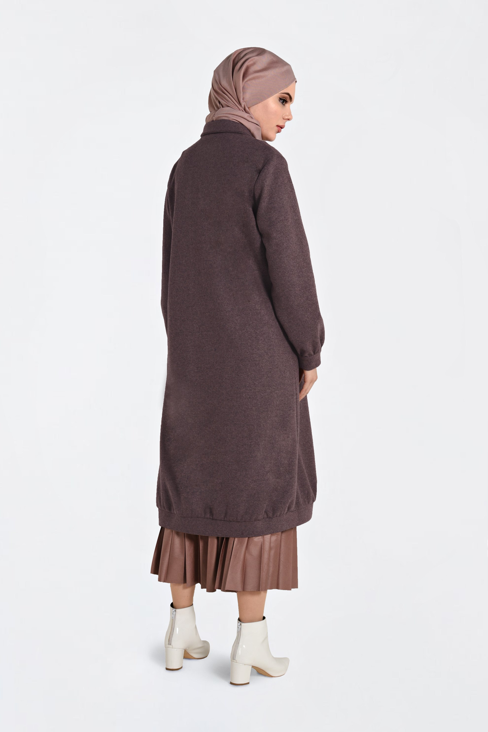 Hijab clothing BROWN ZIPPED WALKER COAT 4822
