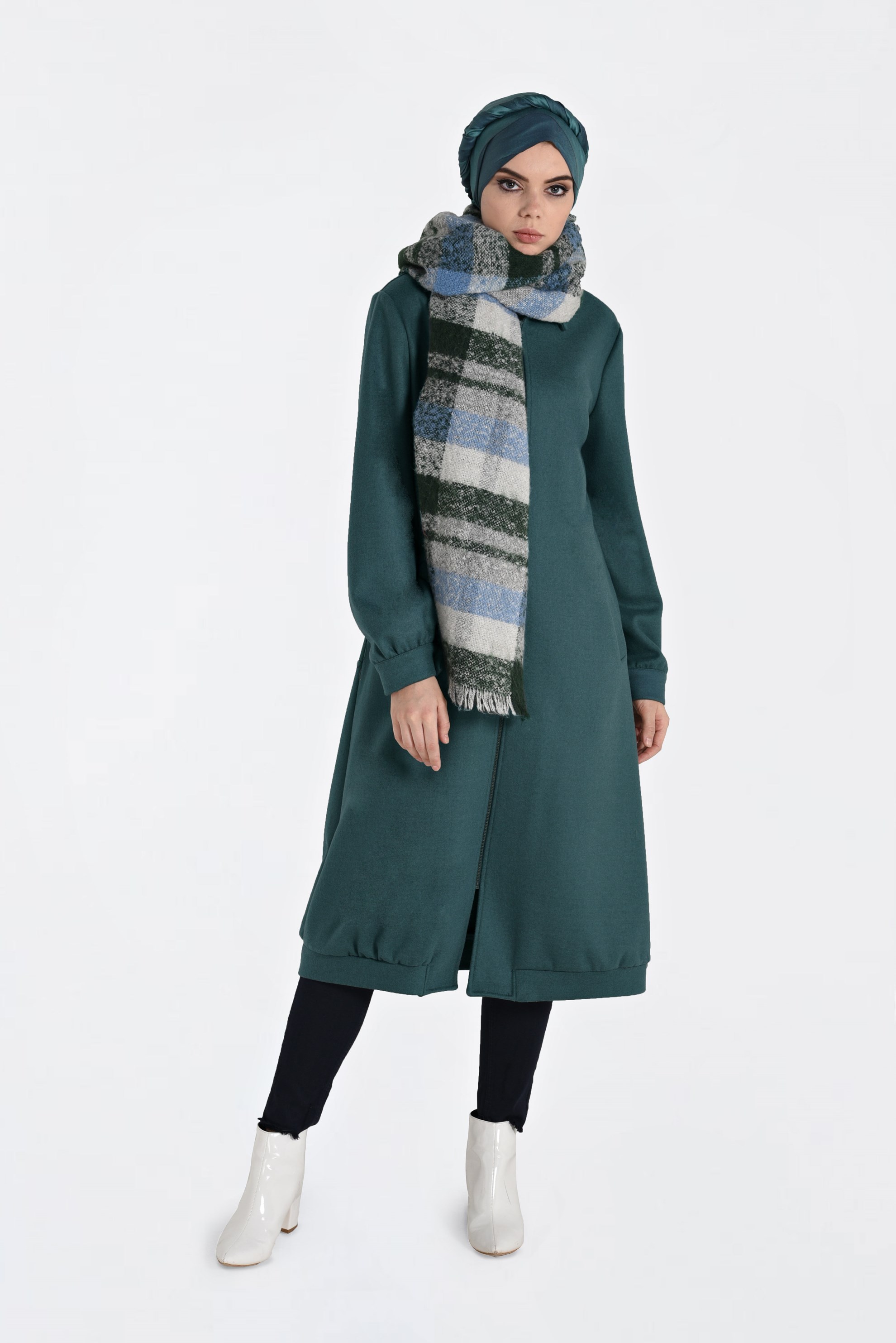 Hijab clothing GREEN ZIPPED WALKER COAT 4822