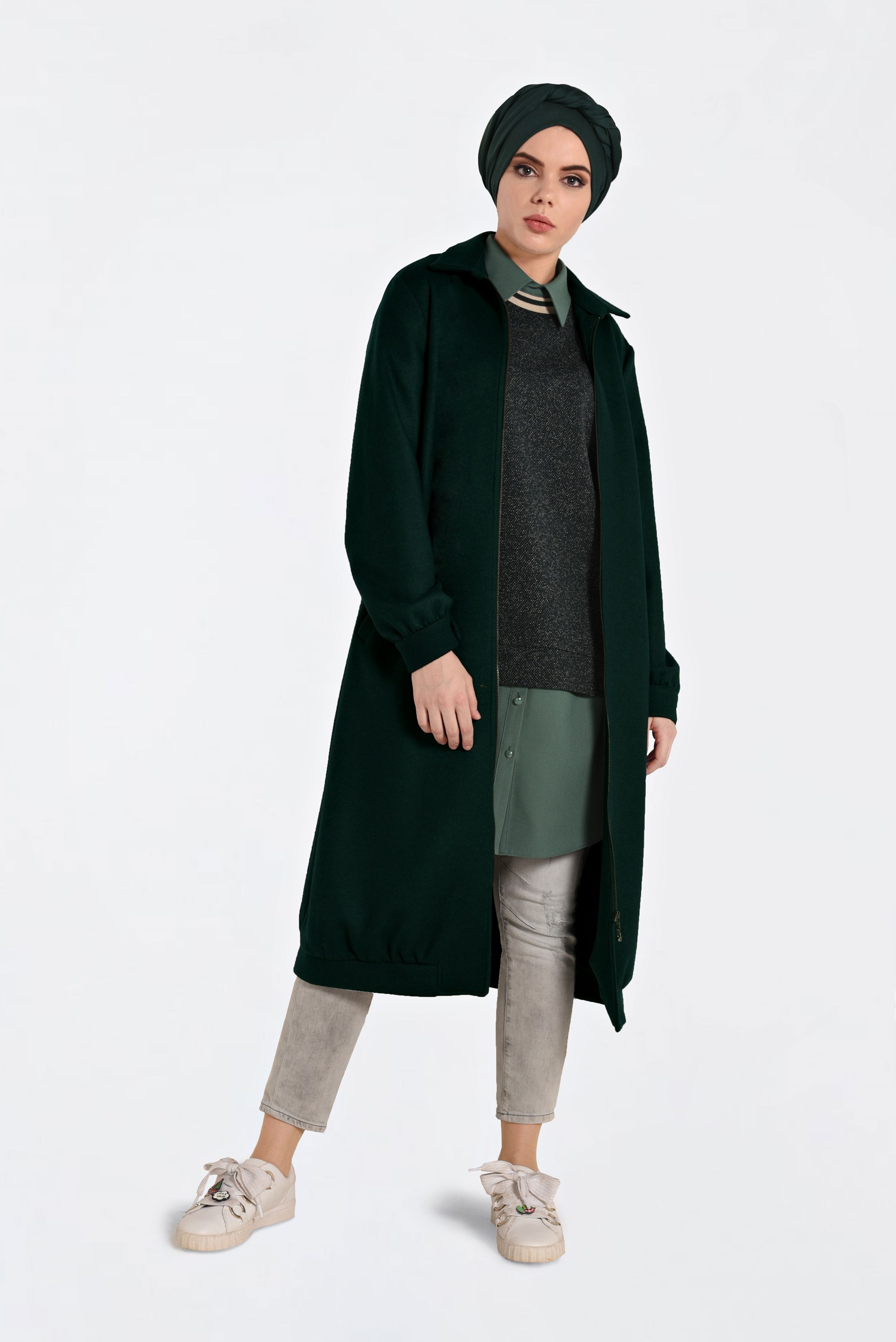 Hijab clothing GREEN ZIPPED WALKER COAT 4822