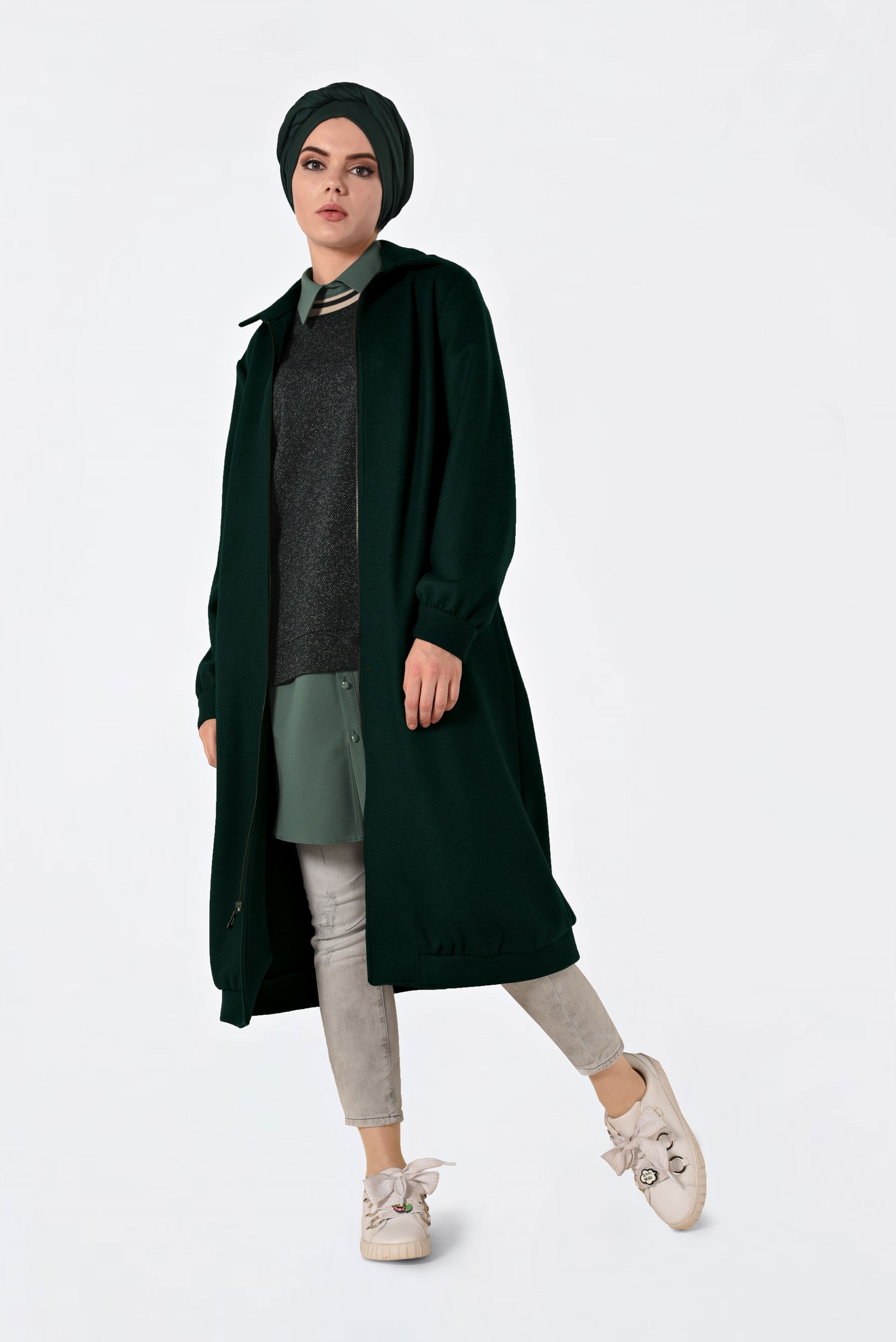 Hijab clothing GREEN ZIPPED WALKER COAT 4822