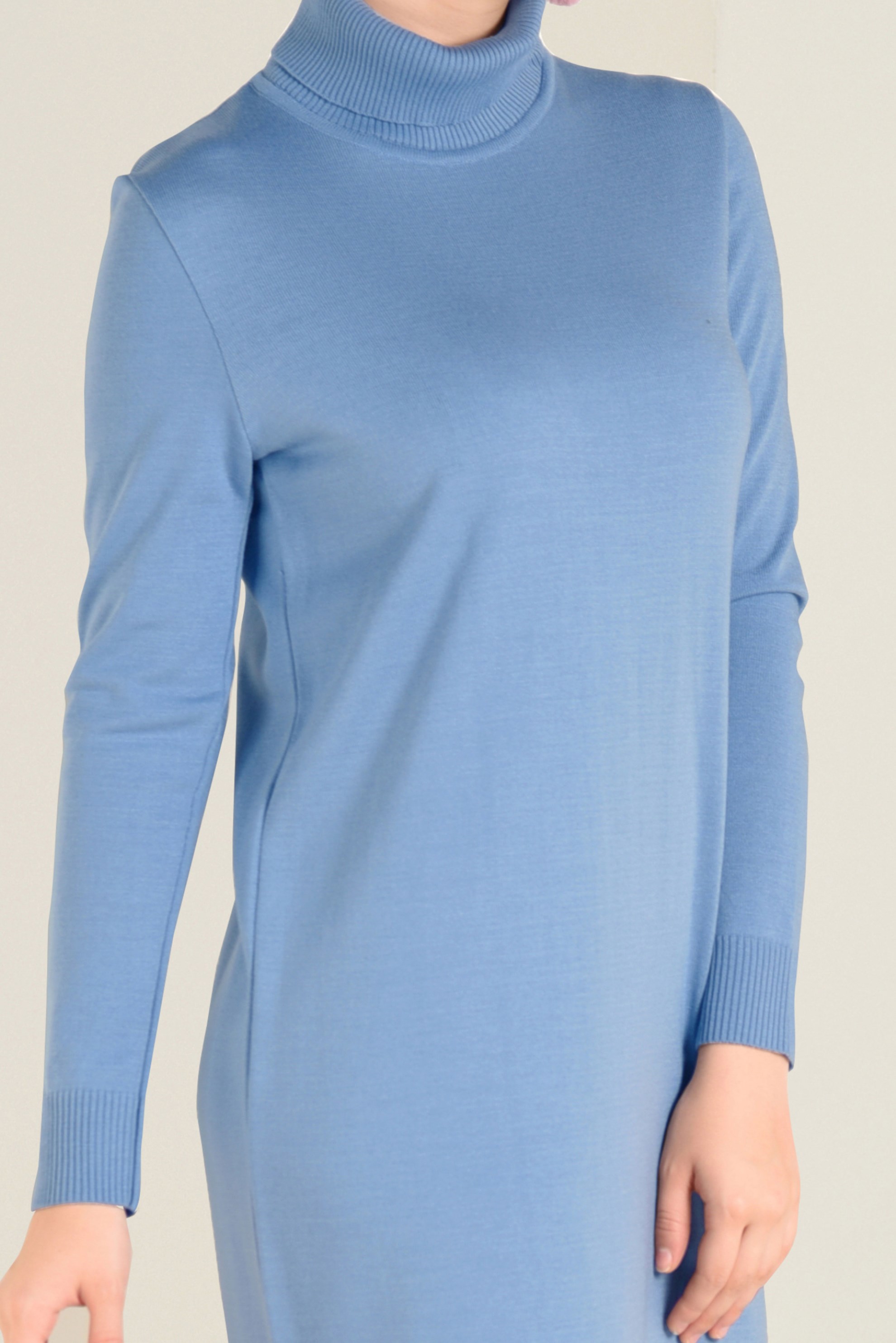 Tesettür giyim MAVİ TRİKO ELBİSE 4527 