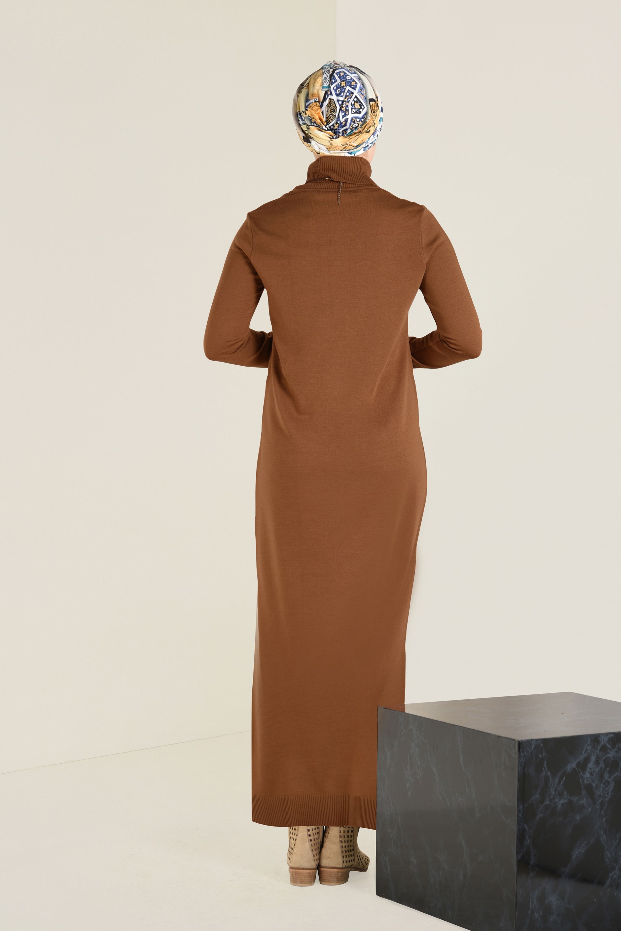 Tesettür giyim SARI TRİKO ELBİSE 4527 