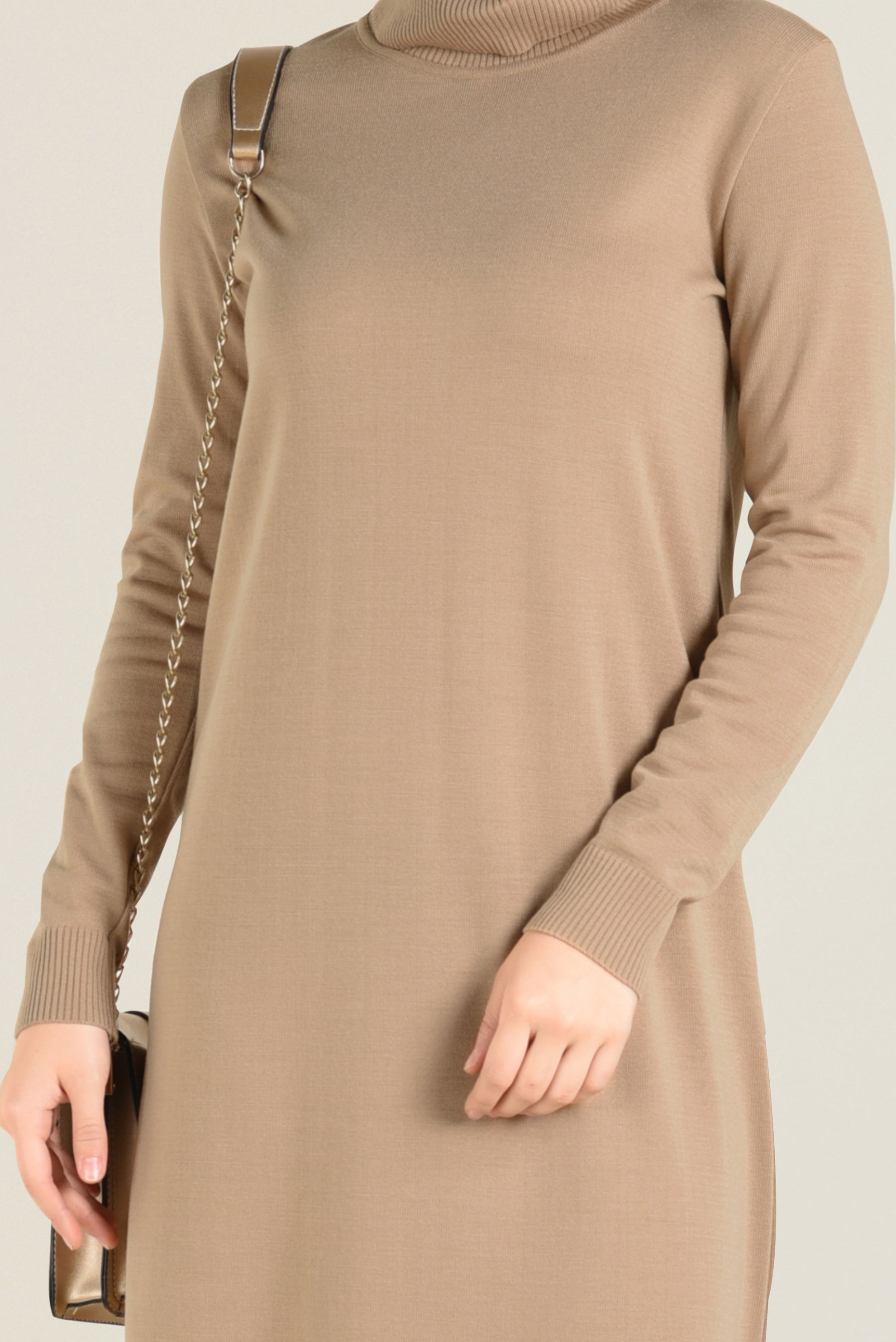 Tesettür giyim KAHVE TRİKO ELBİSE 4527 