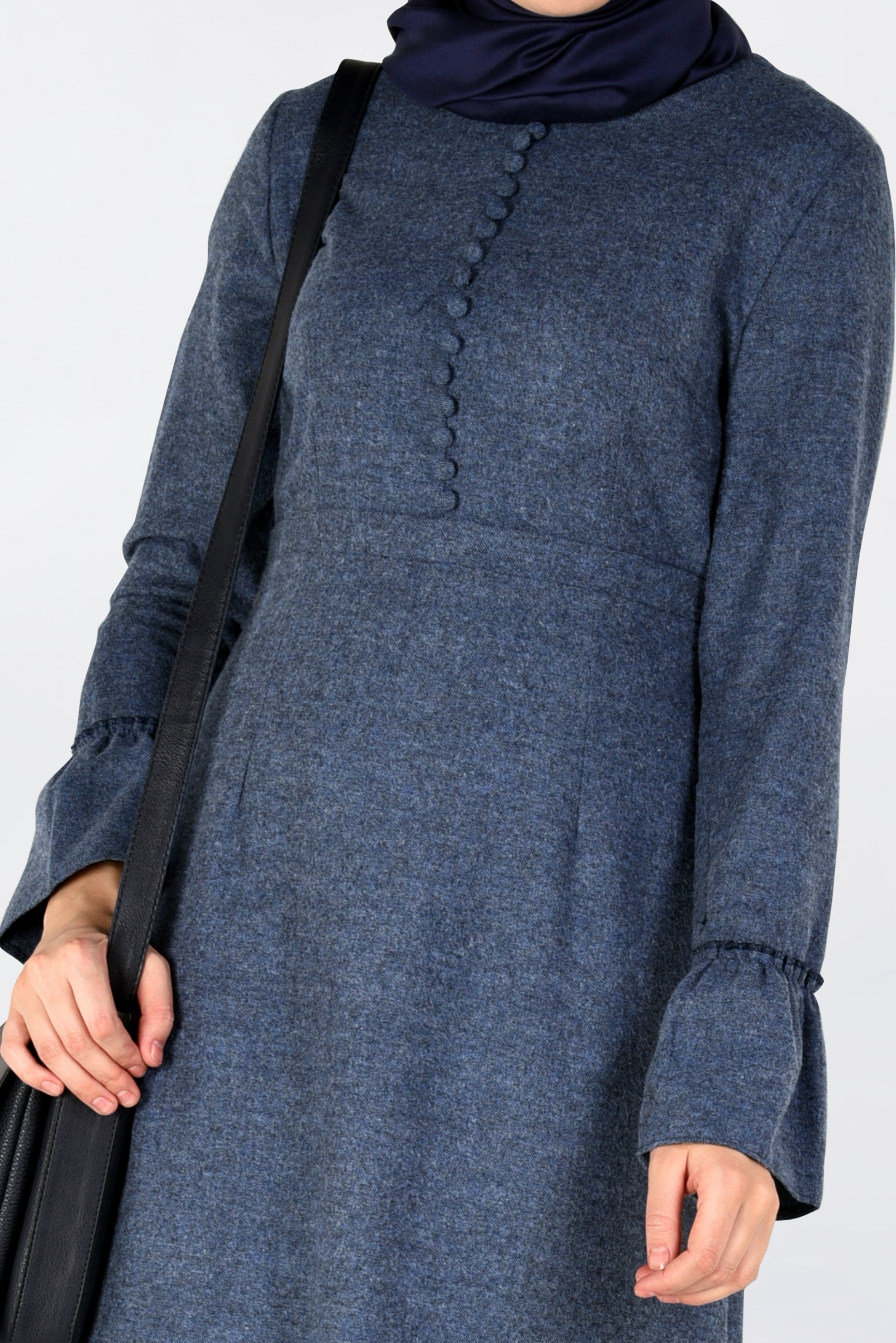 Tesettür giyim LACİVERT VOLANLI PAMUKLU ELBİSE 4568