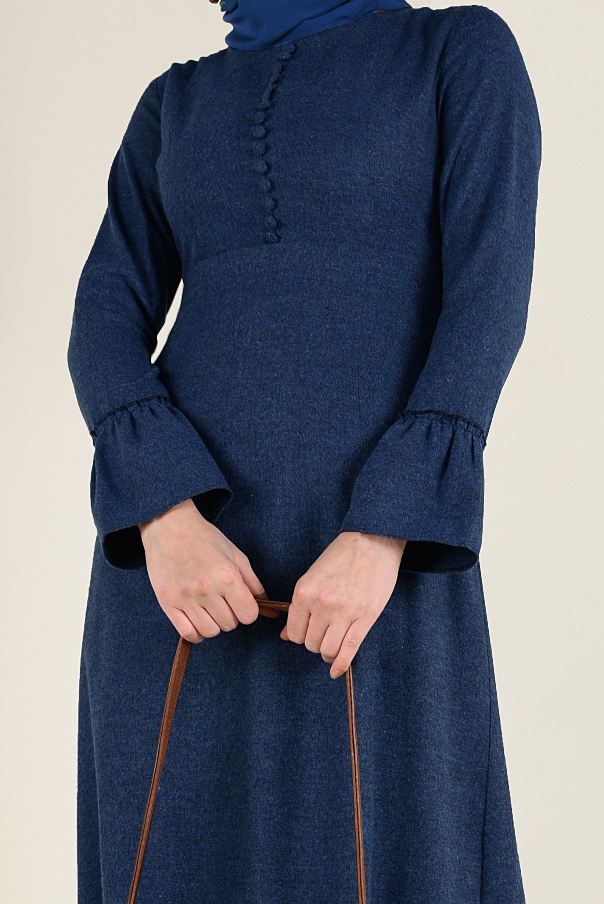 Tesettür giyim LACİVERT VOLANLI PAMUKLU ELBİSE 4568