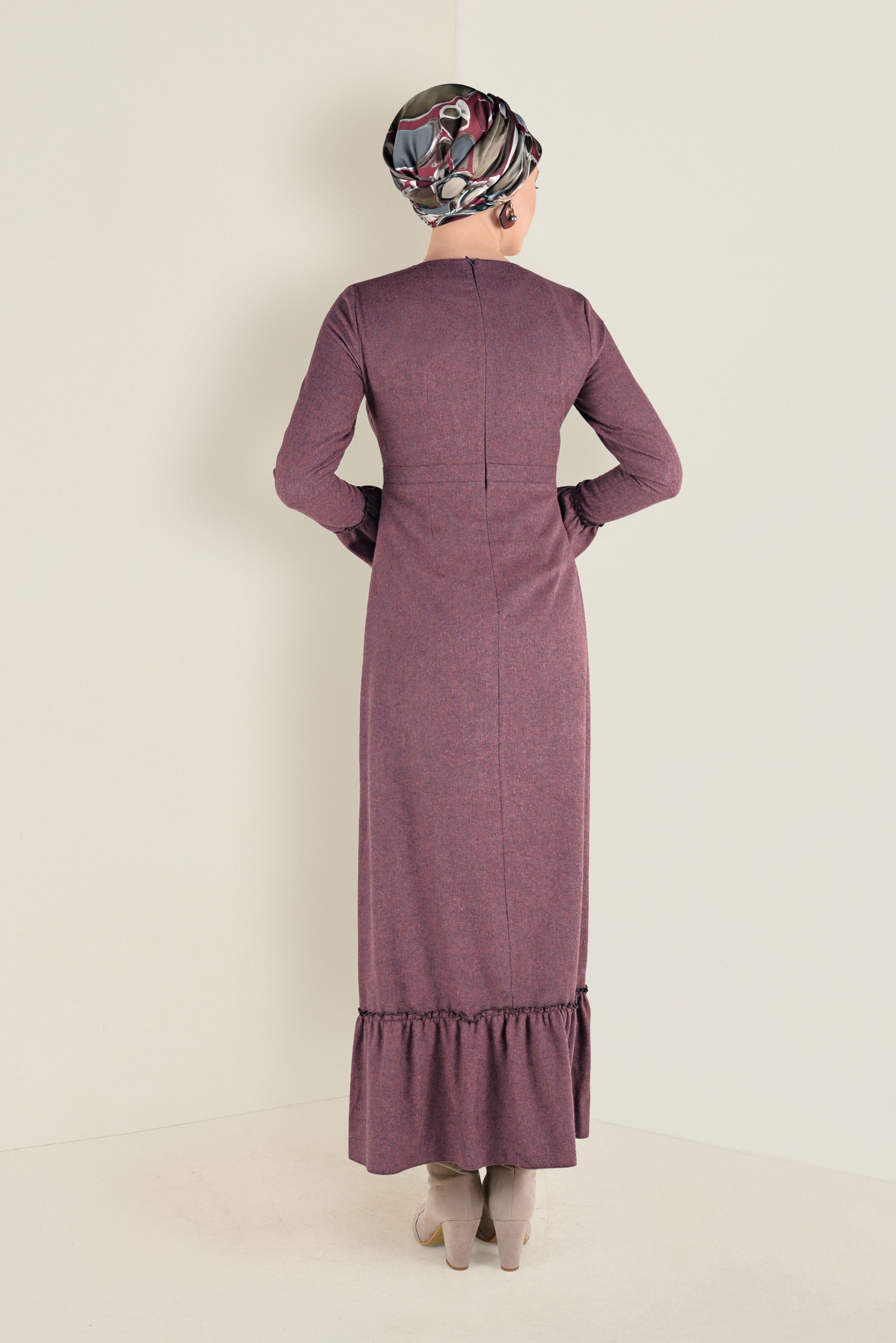 Tesettür giyim LACİVERT VOLANLI PAMUKLU ELBİSE 4568