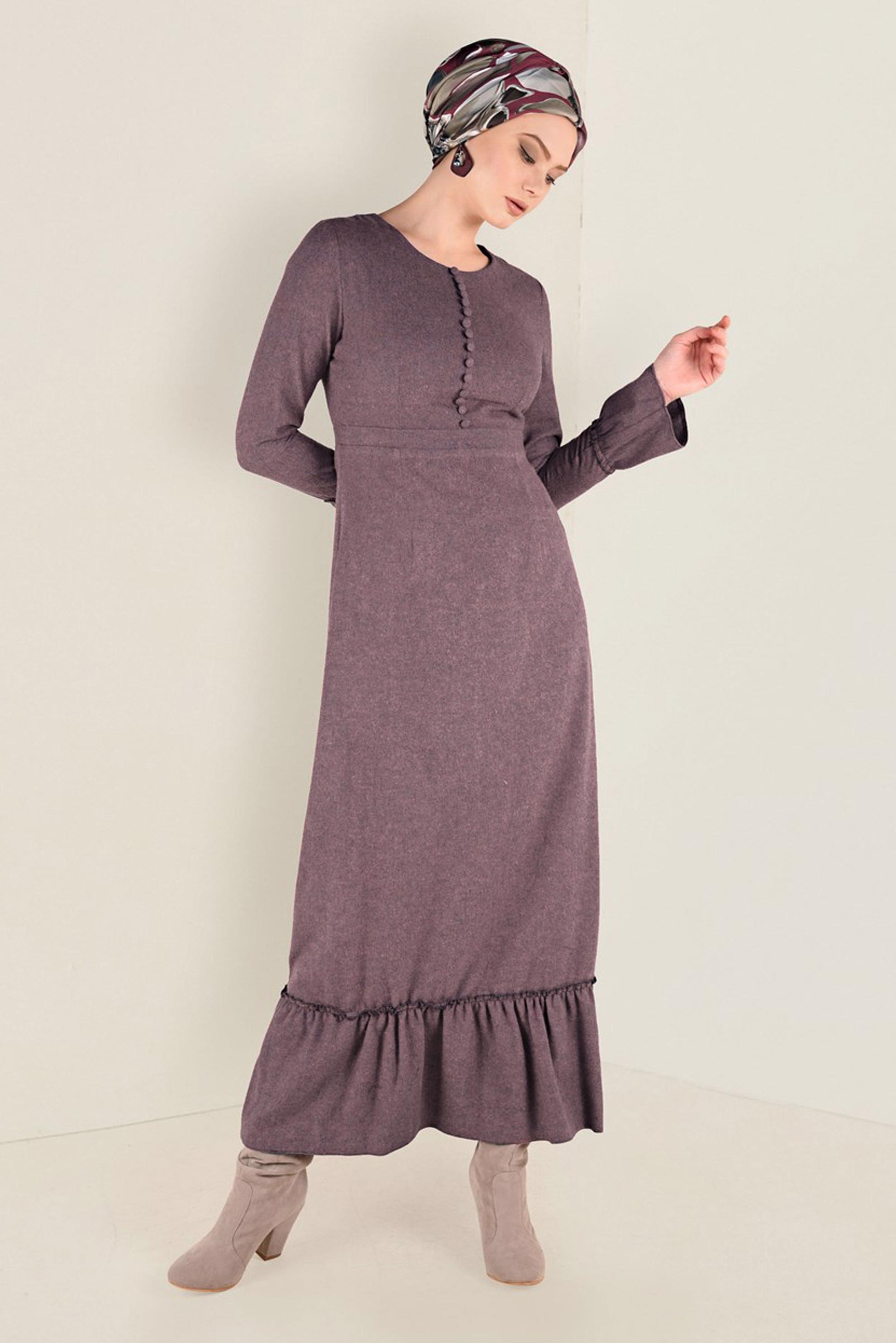 Tesettür giyim SİYAH VOLANLI PAMUKLU ELBİSE 4568