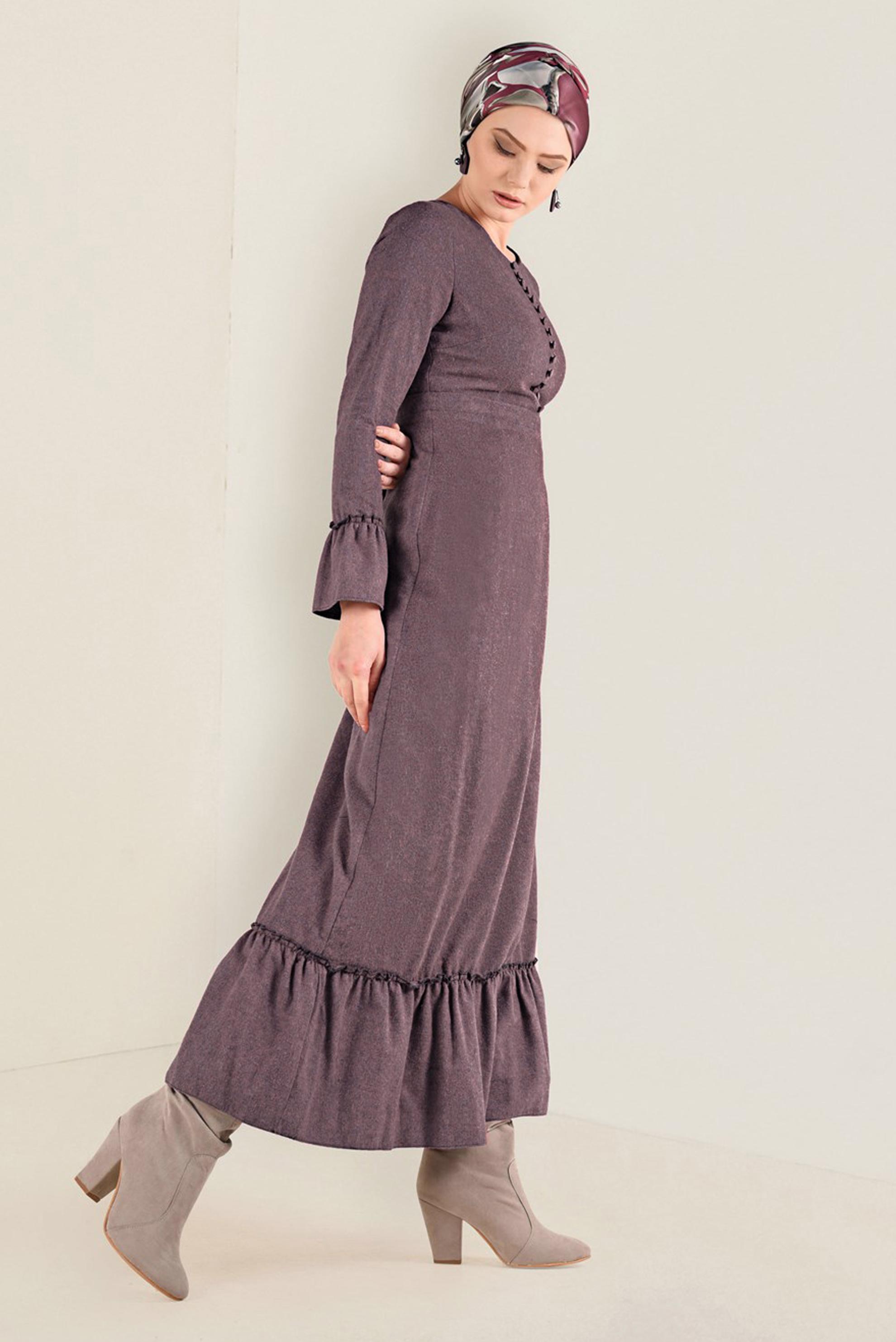 Tesettür giyim SİYAH VOLANLI PAMUKLU ELBİSE 4568