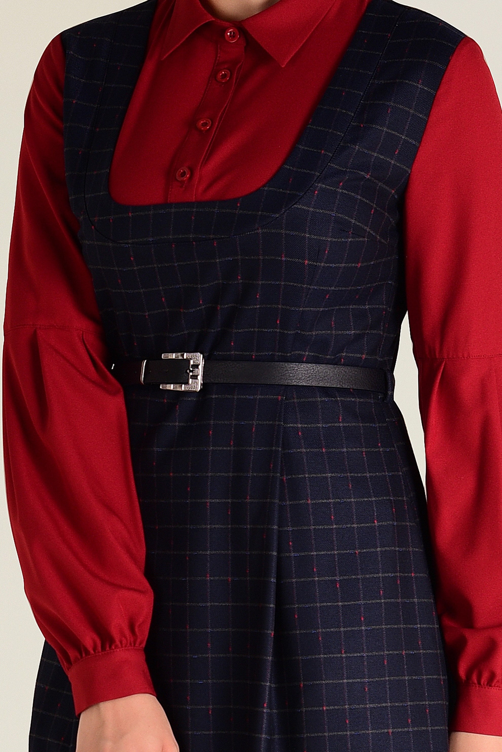 Tesettür giyim LACİVERT EKOSE SALOPET ELBİSE 4655