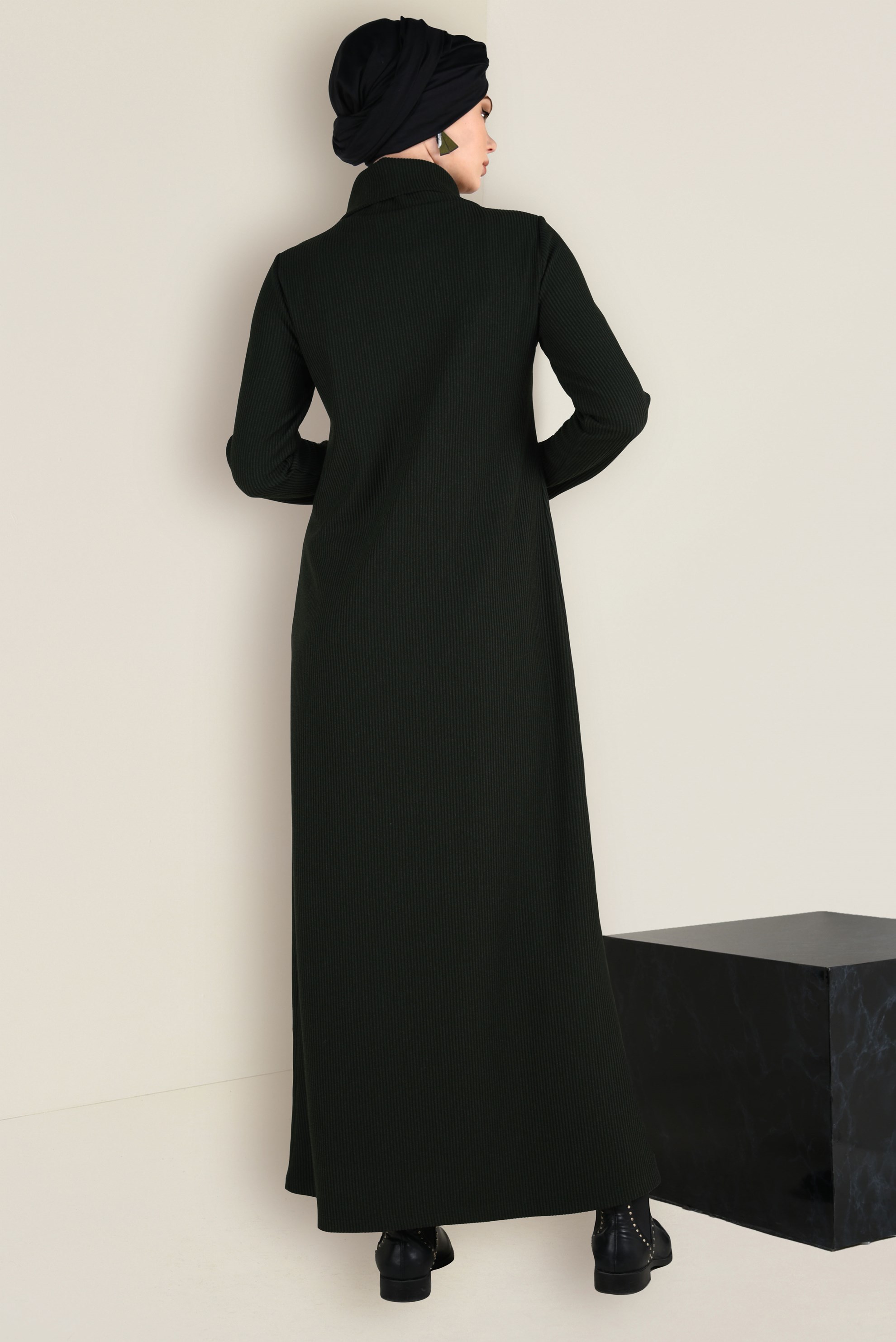 Tesettür giyim HAKİ BOĞAZLI TRİKO ELBİSE 4677 