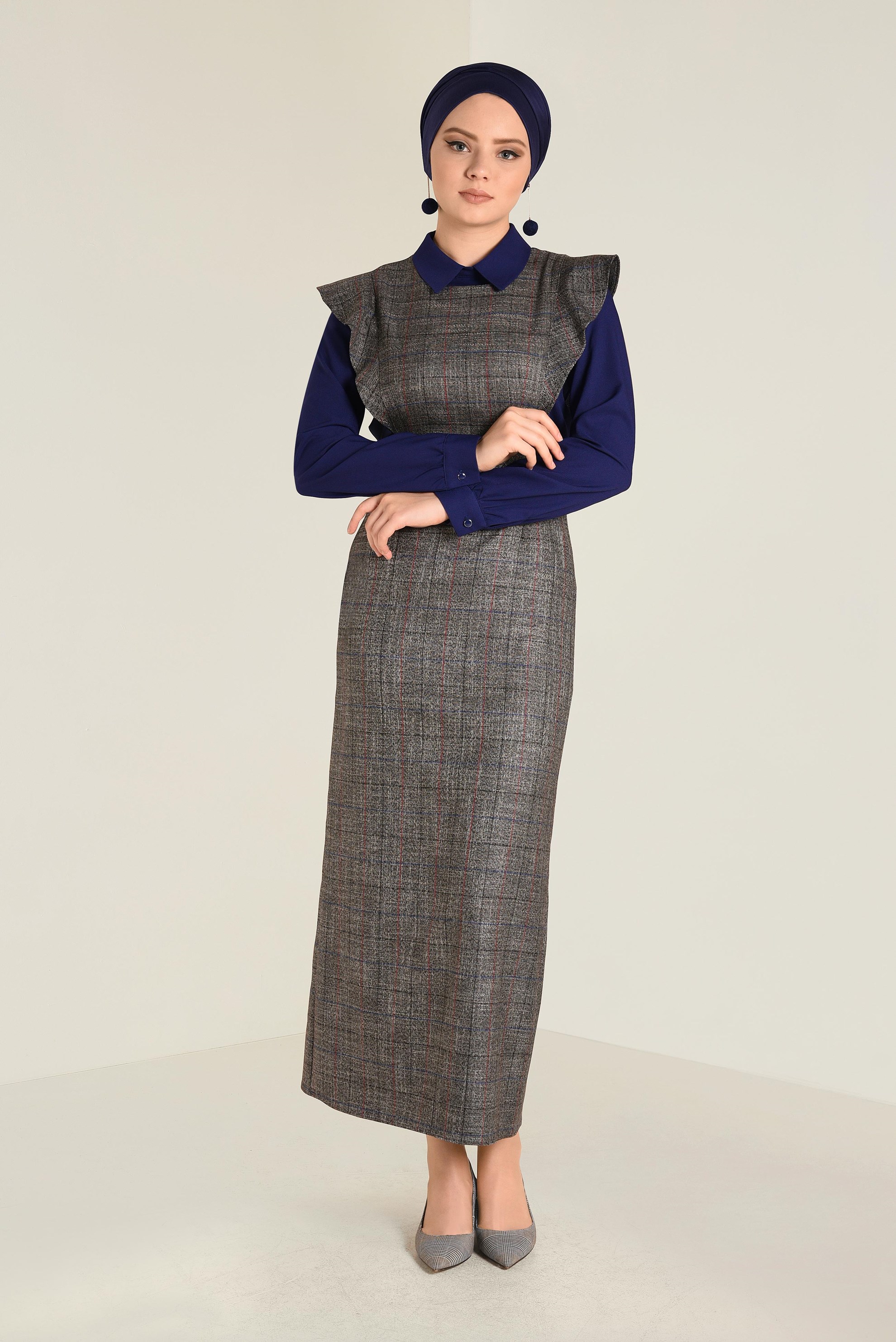 Tesettür giyim SİYAH KLASİK 2&prime;Lİ JİLE ELBİSE 4728