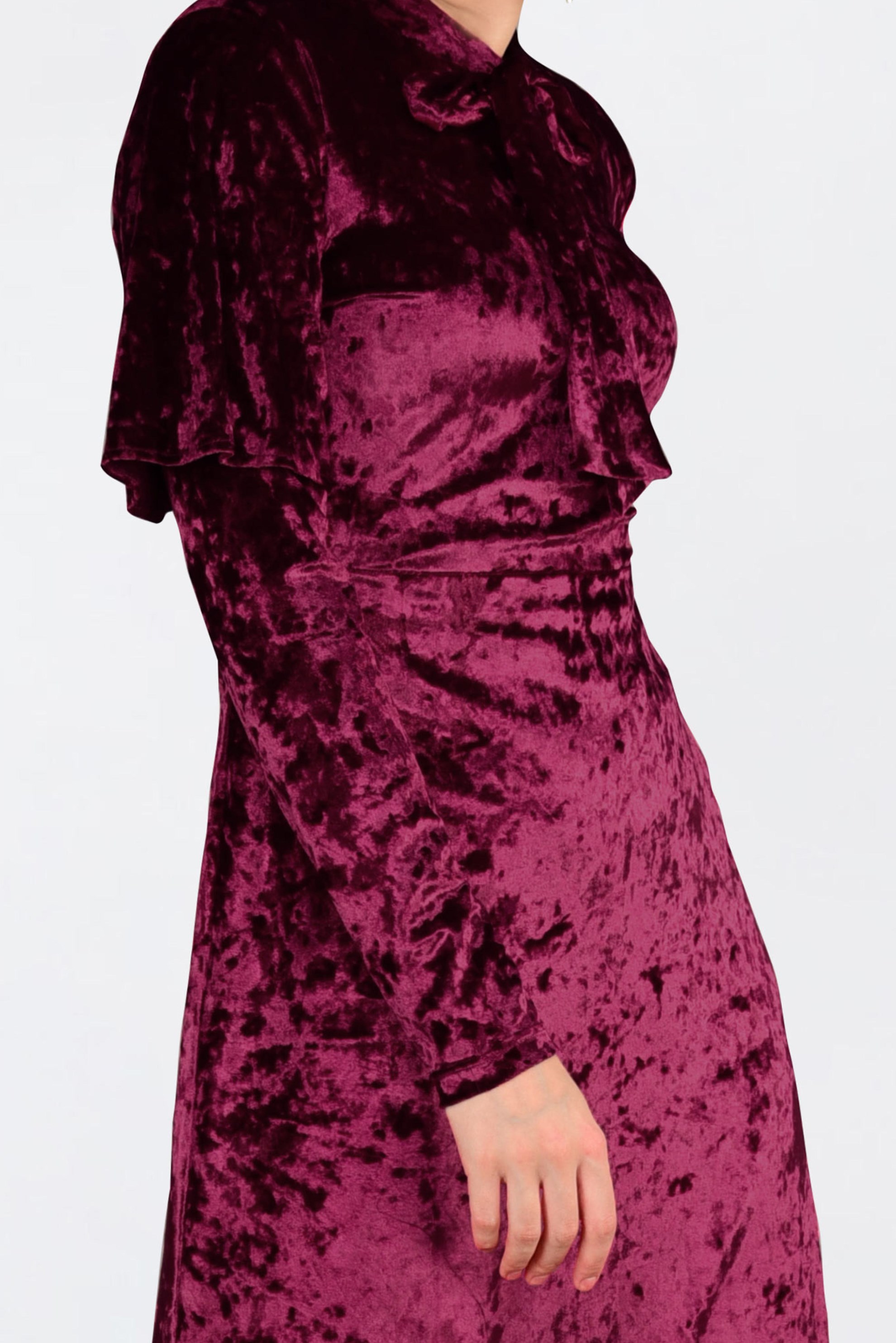 Tesettür giyim BORDO KADİFE ELBİSE 4784