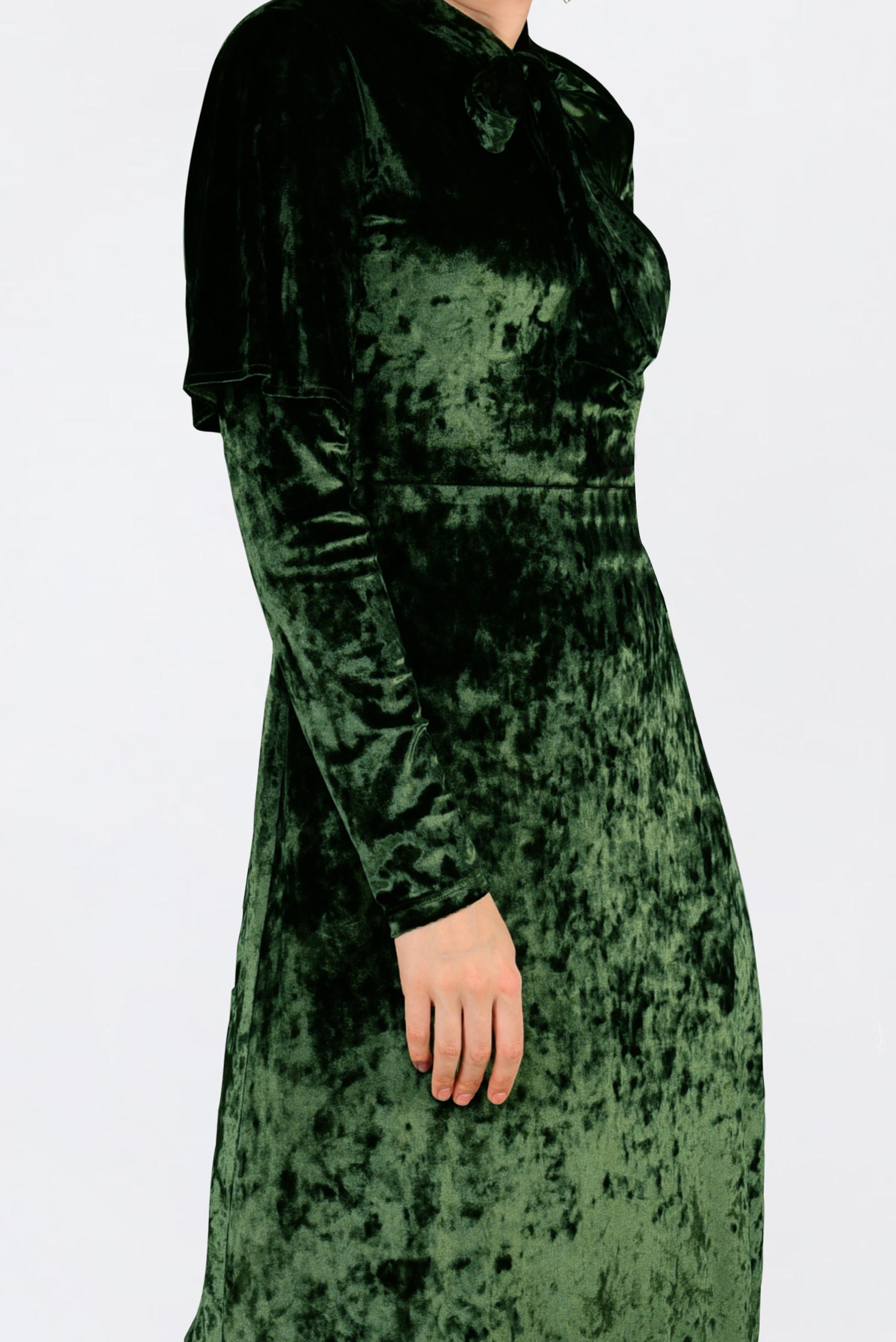 Tesettür giyim HAKİ KADİFE ELBİSE 4784