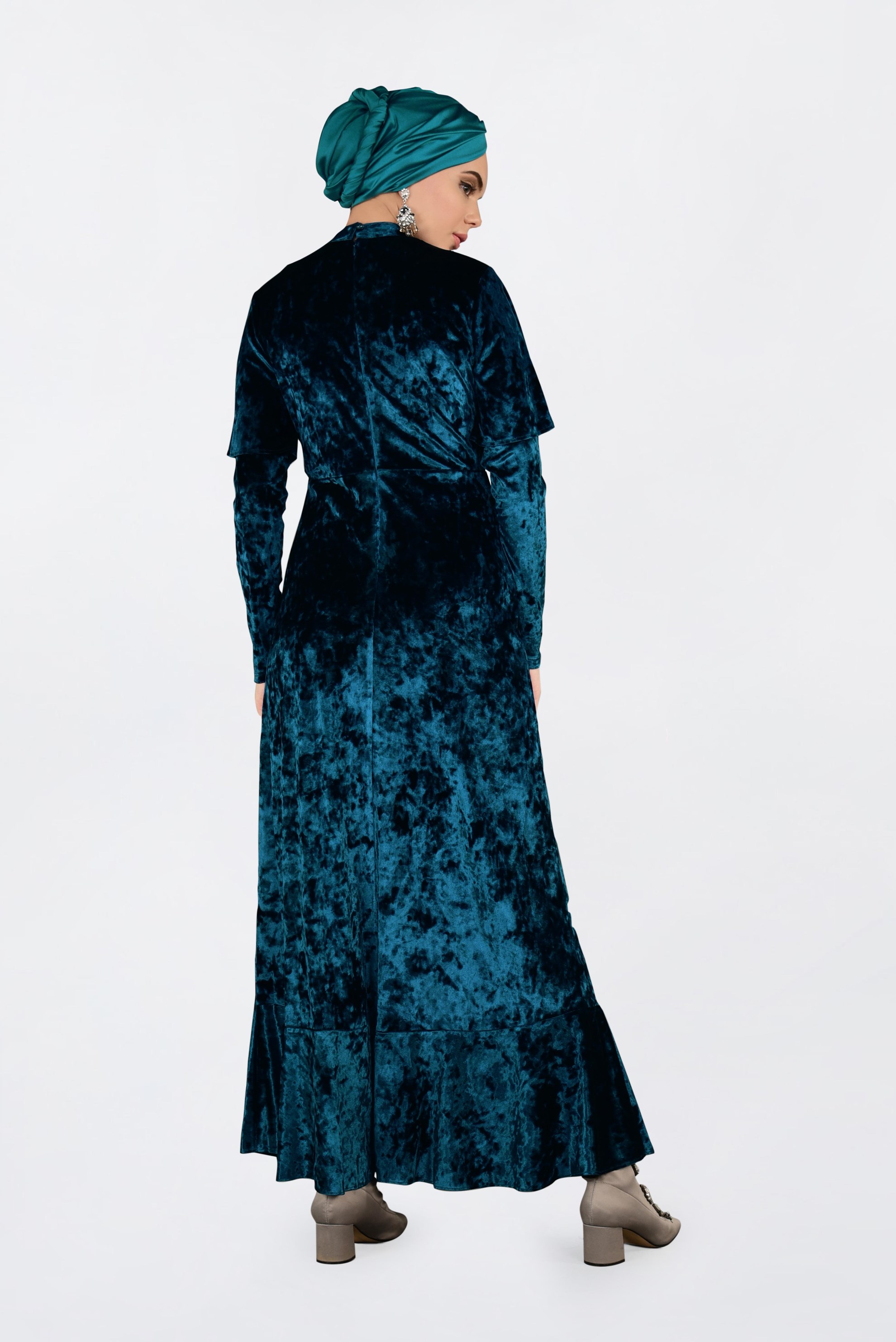 Tesettür giyim MAVİ KADİFE ELBİSE 4784