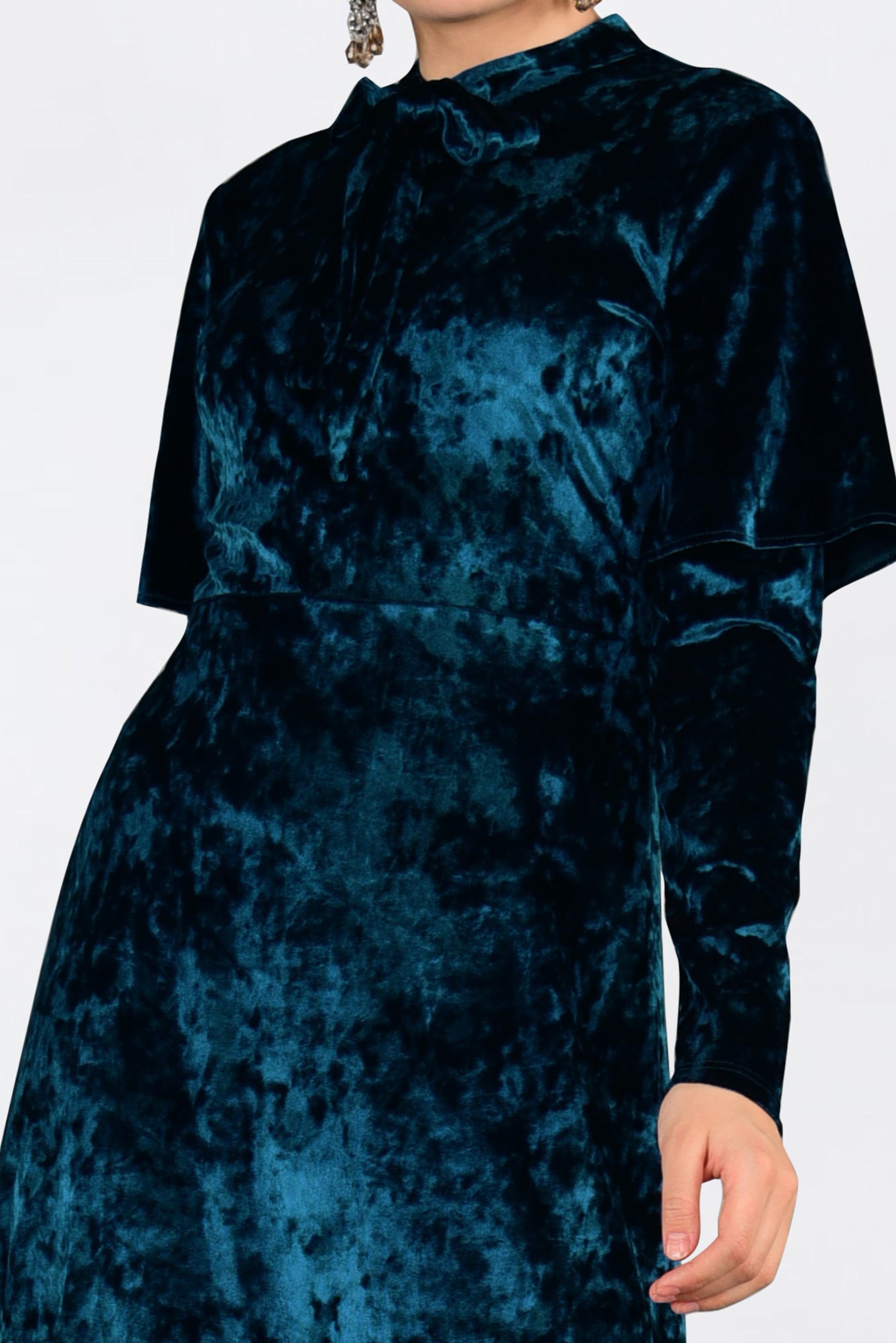 Tesettür giyim MAVİ KADİFE ELBİSE 4784