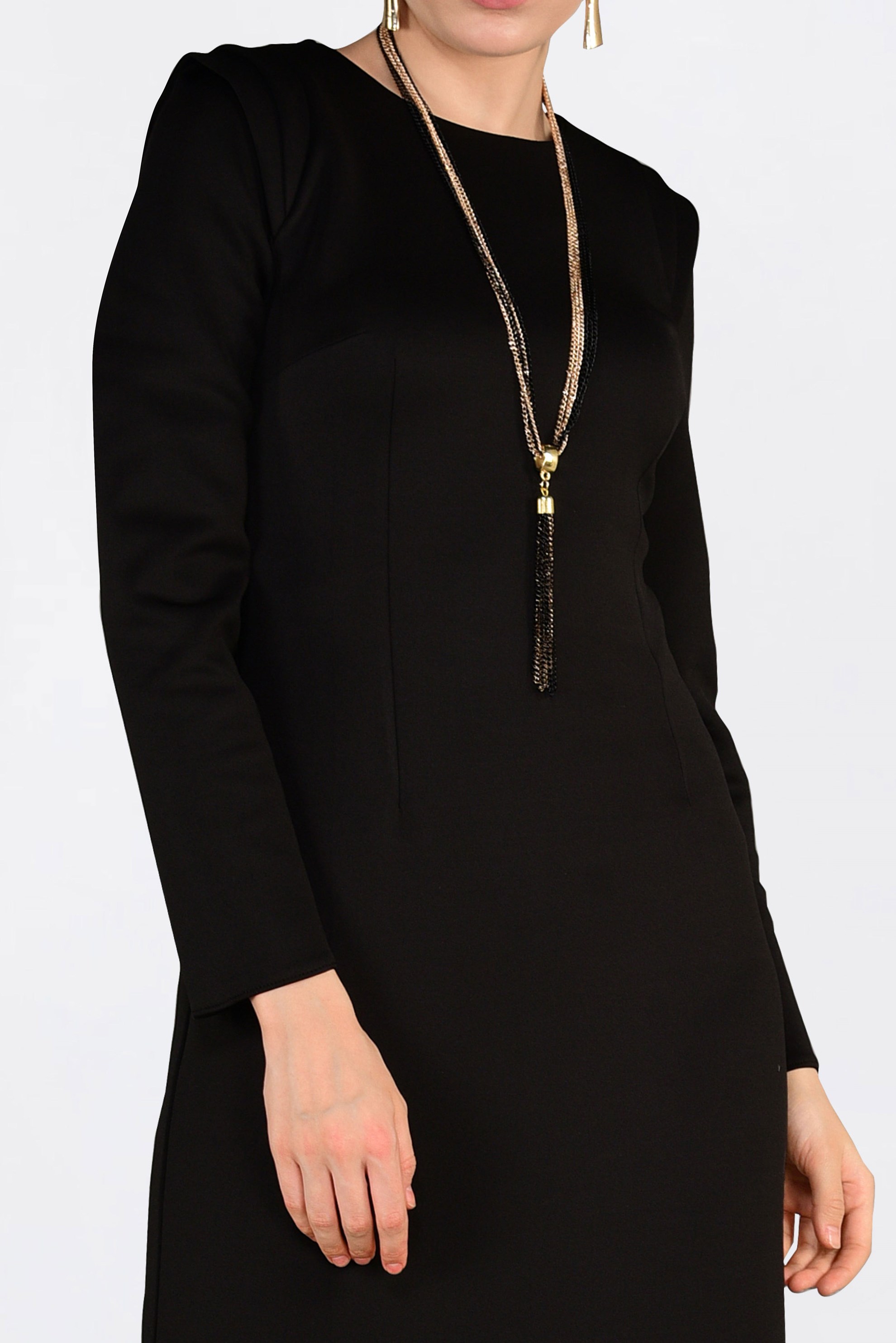 Tesettür giyim SİYAH DÜZ KESİM DALGIÇ KUMAŞ ELBİSE  4785