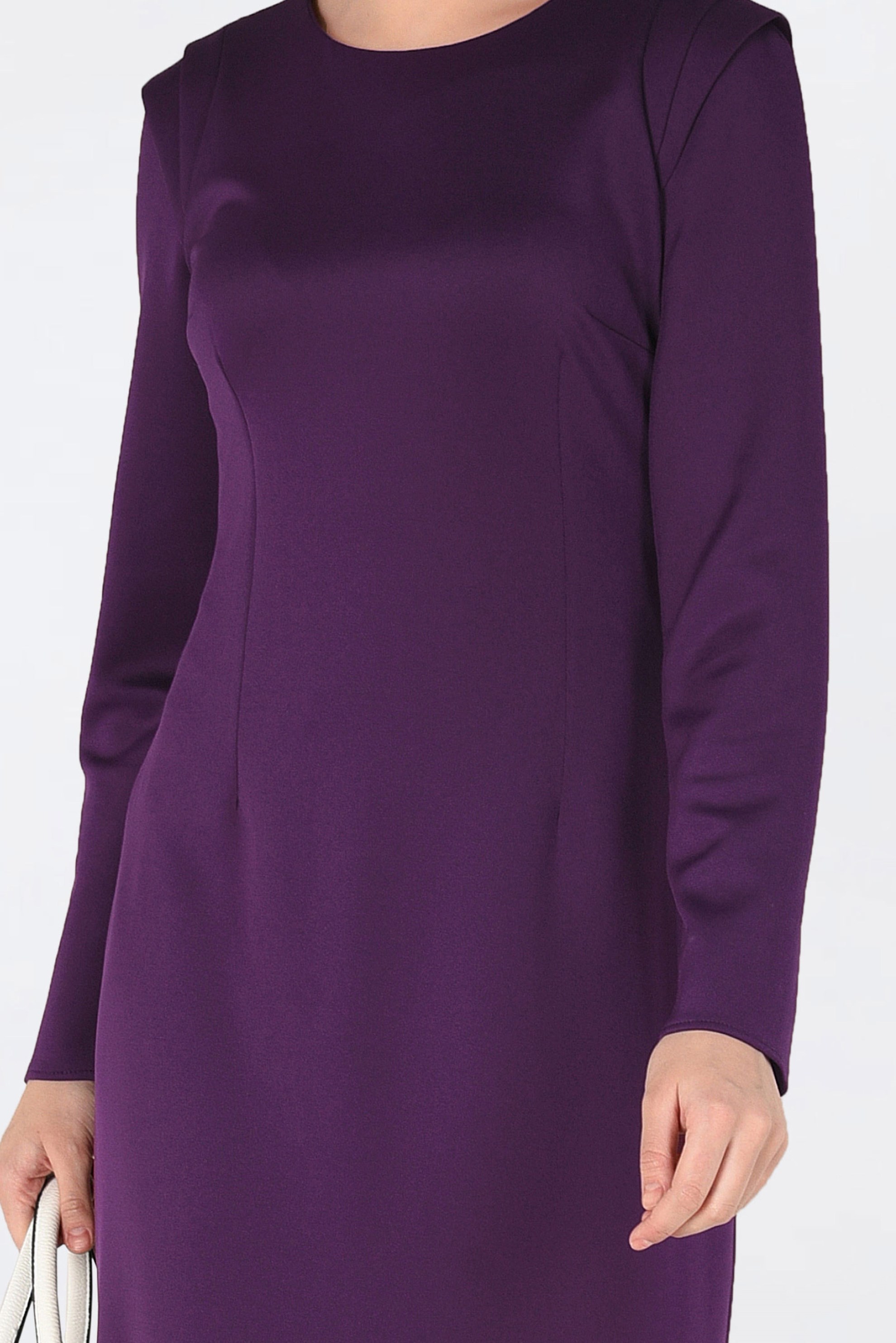 Tesettür giyim MÜRDÜM DÜZ KESİM DALGIÇ KUMAŞ ELBİSE  4785