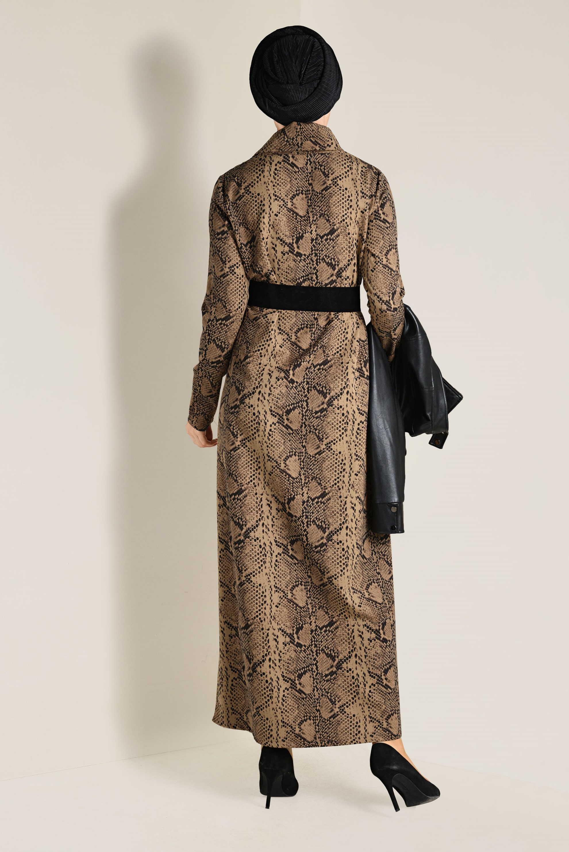 Tesettür giyim KAHVE DESENLİ ELBİSE 4812 