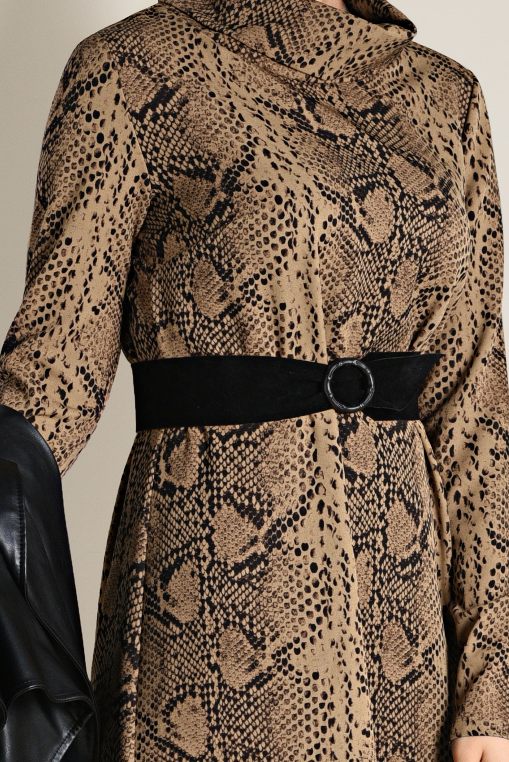 Tesettür giyim KAHVE DESENLİ ELBİSE 4812 