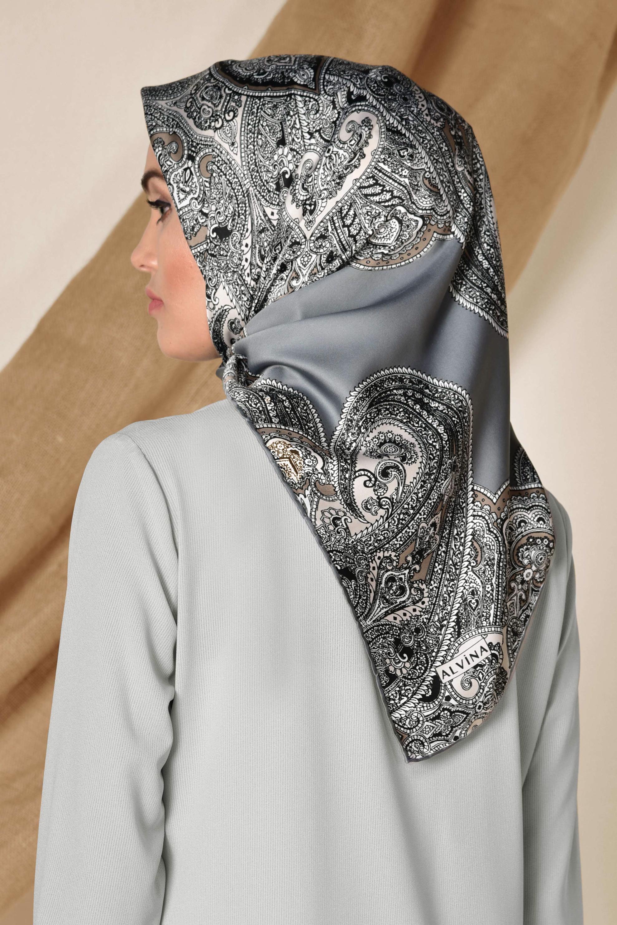 Tesettür giyim GRİ 4491-1 ALVİNA DESENLİ EŞARP