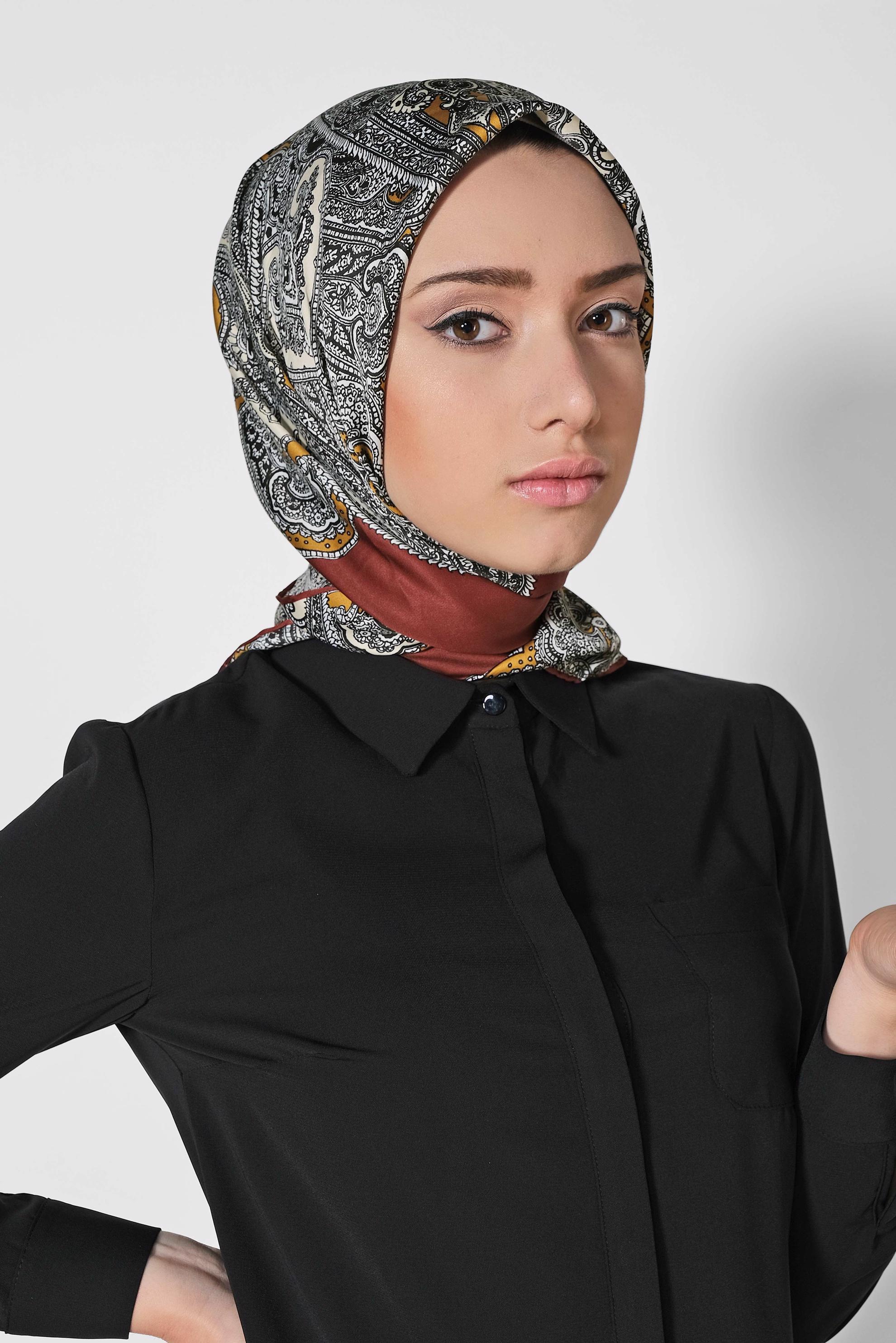 Tesettür giyim BORDO 4491-1 ALVİNA DESENLİ EŞARP