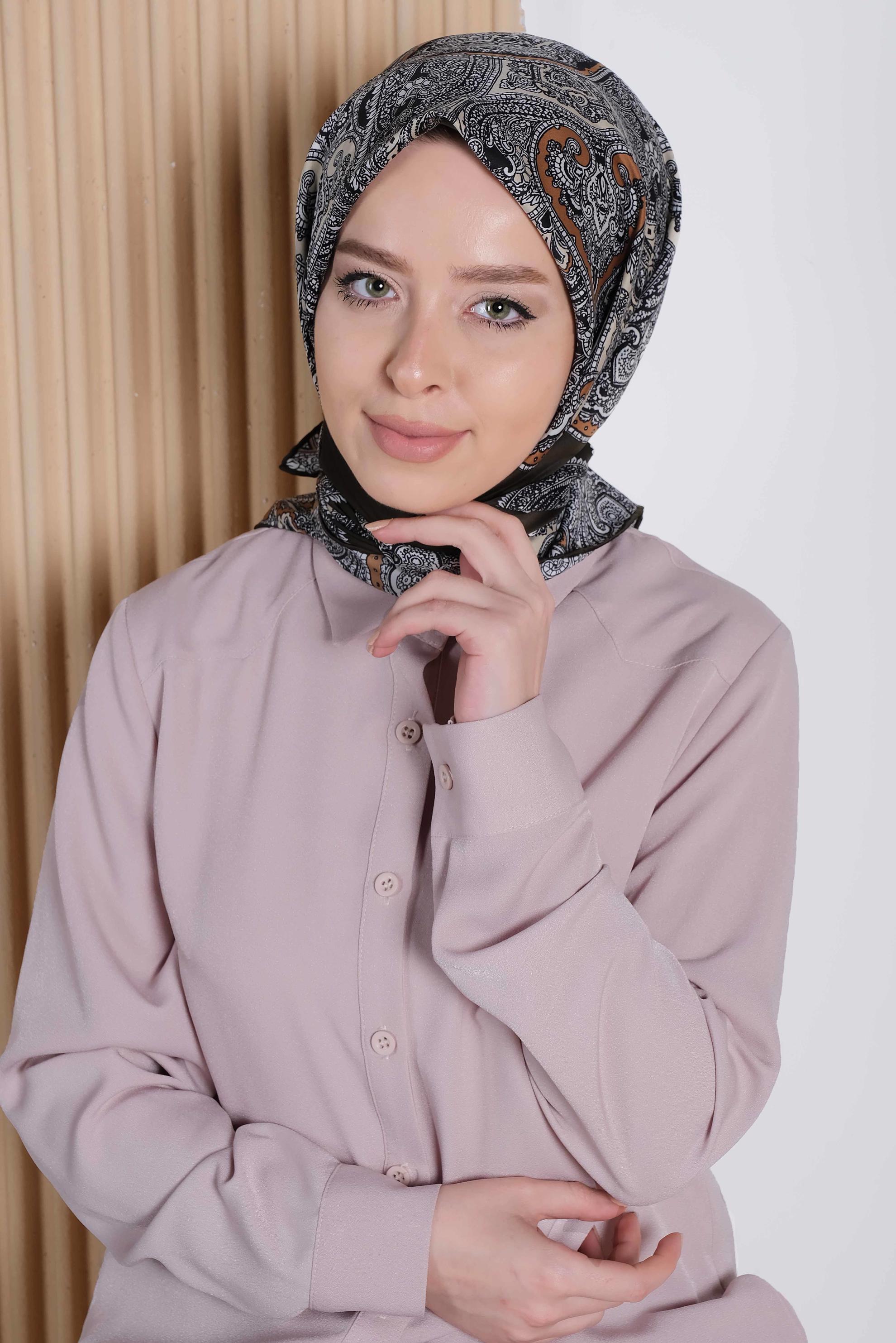 Tesettür giyim HAKİ 4491-1 ALVİNA DESENLİ EŞARP