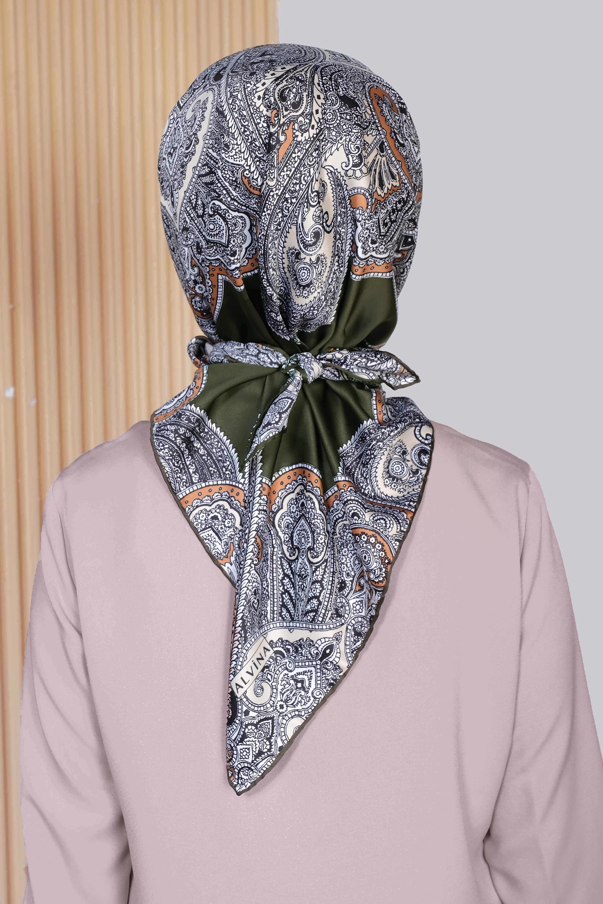 Tesettür giyim HAKİ 4491-1 ALVİNA DESENLİ EŞARP