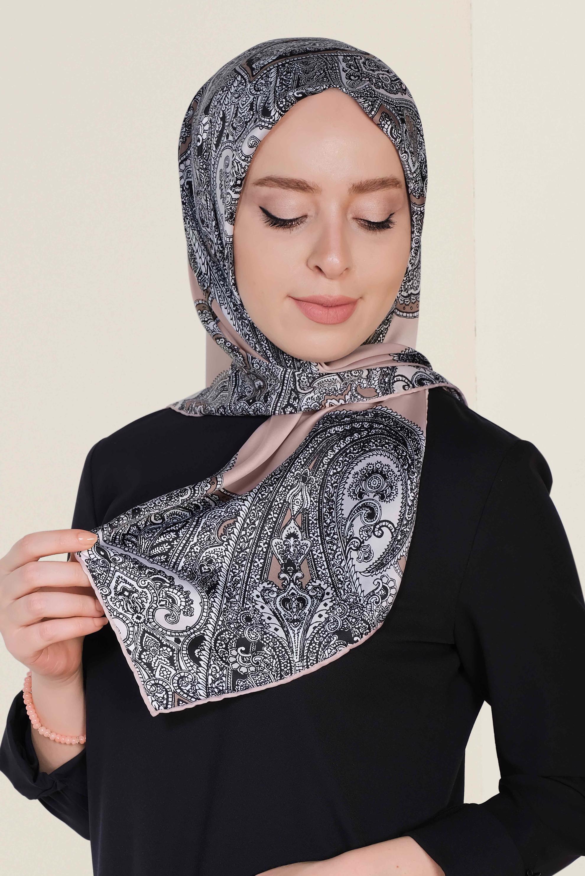 Tesettür giyim PUDRA 4491-1 ALVİNA DESENLİ EŞARP