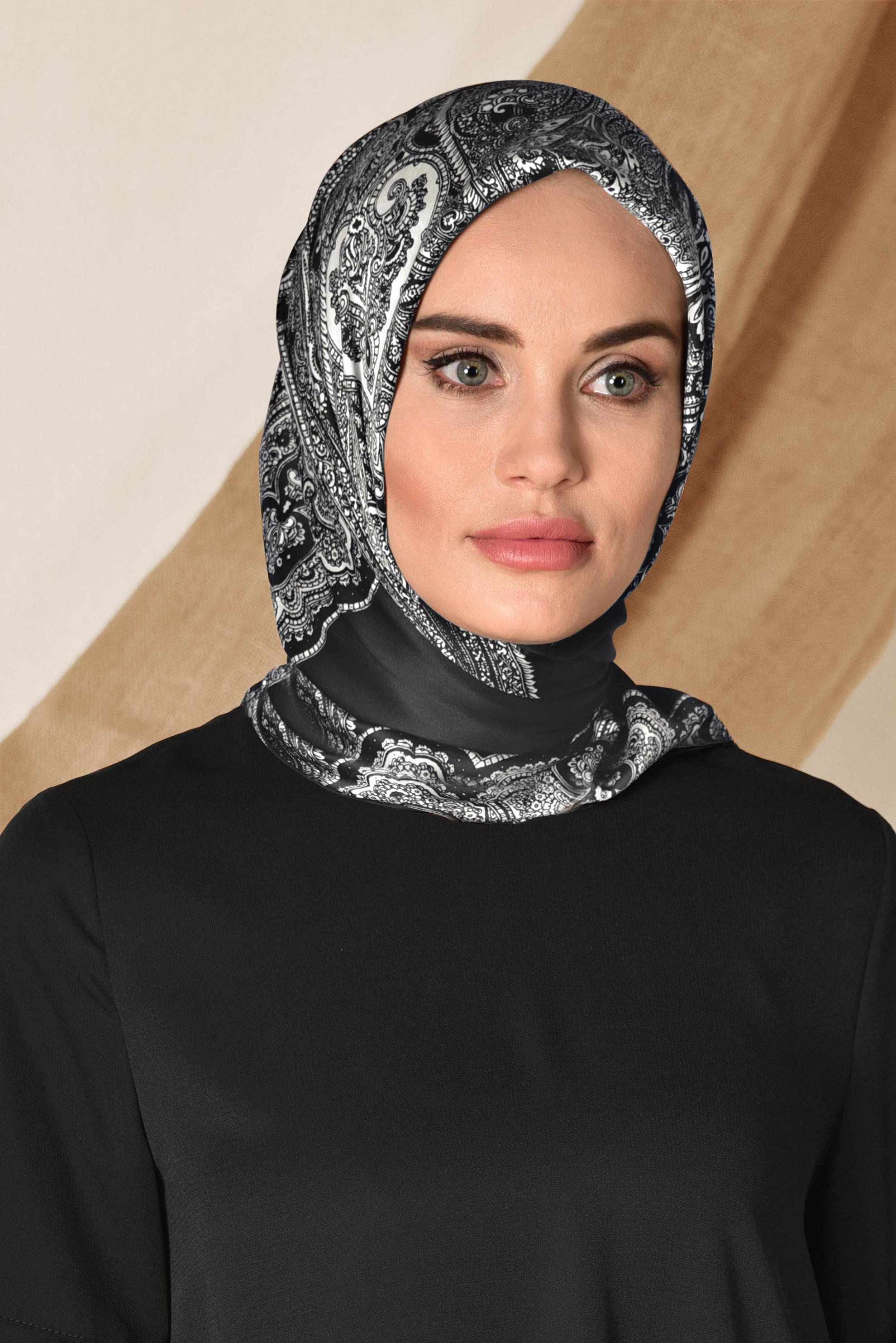 Tesettür giyim SİYAH 4491-1 ALVİNA DESENLİ EŞARP