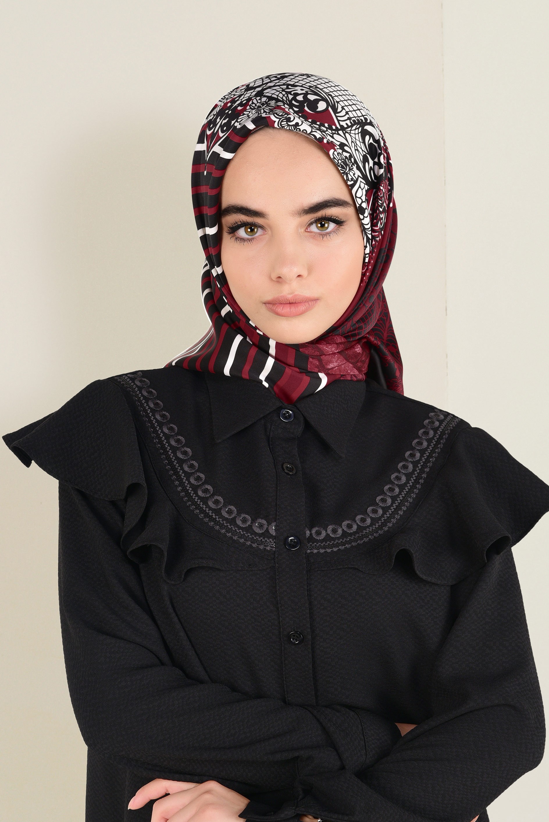 Tesettür giyim KIRMIZI ALVİNA DESENLİ EŞARP 4492-1