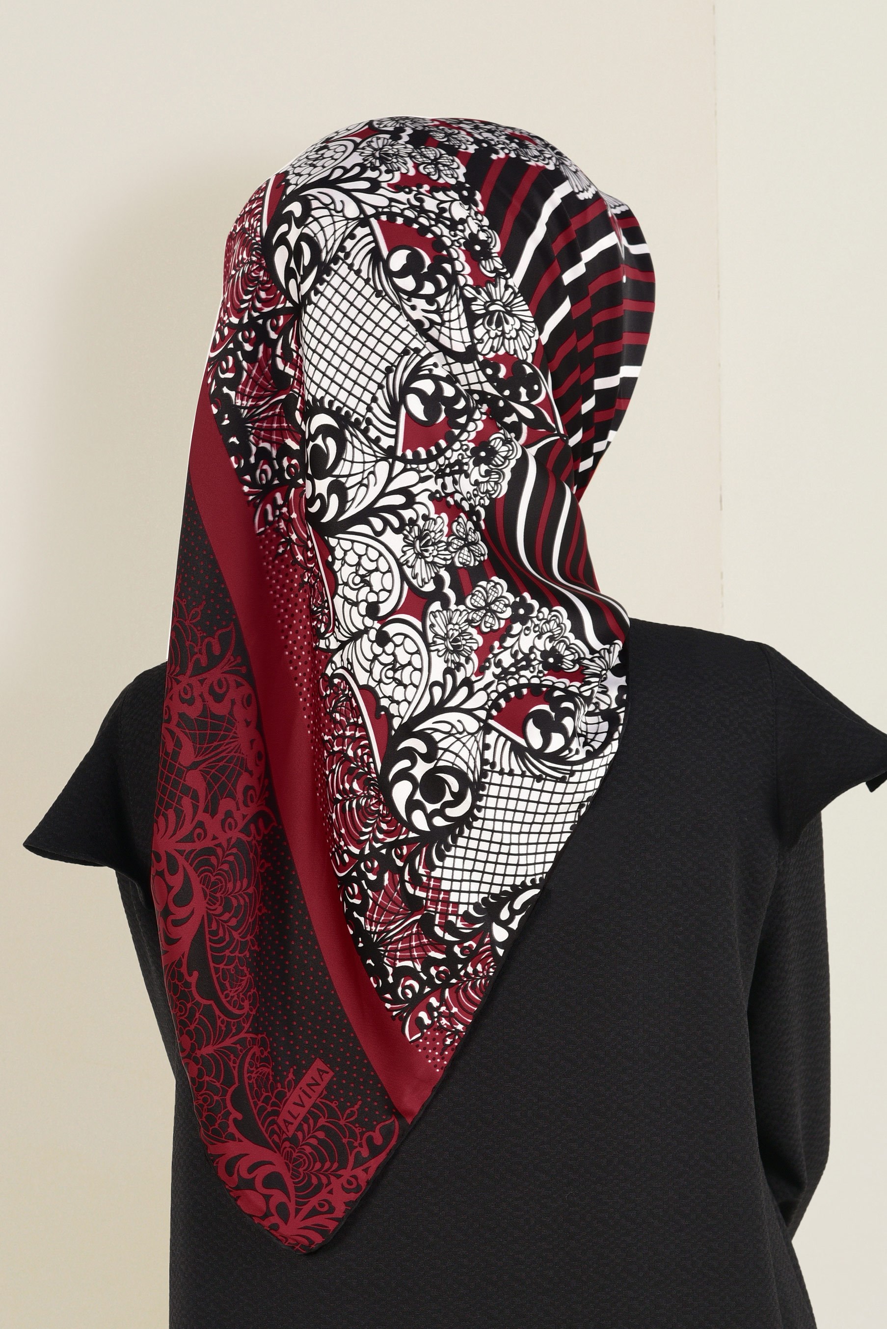 Tesettür giyim KIRMIZI ALVİNA DESENLİ EŞARP 4492-1