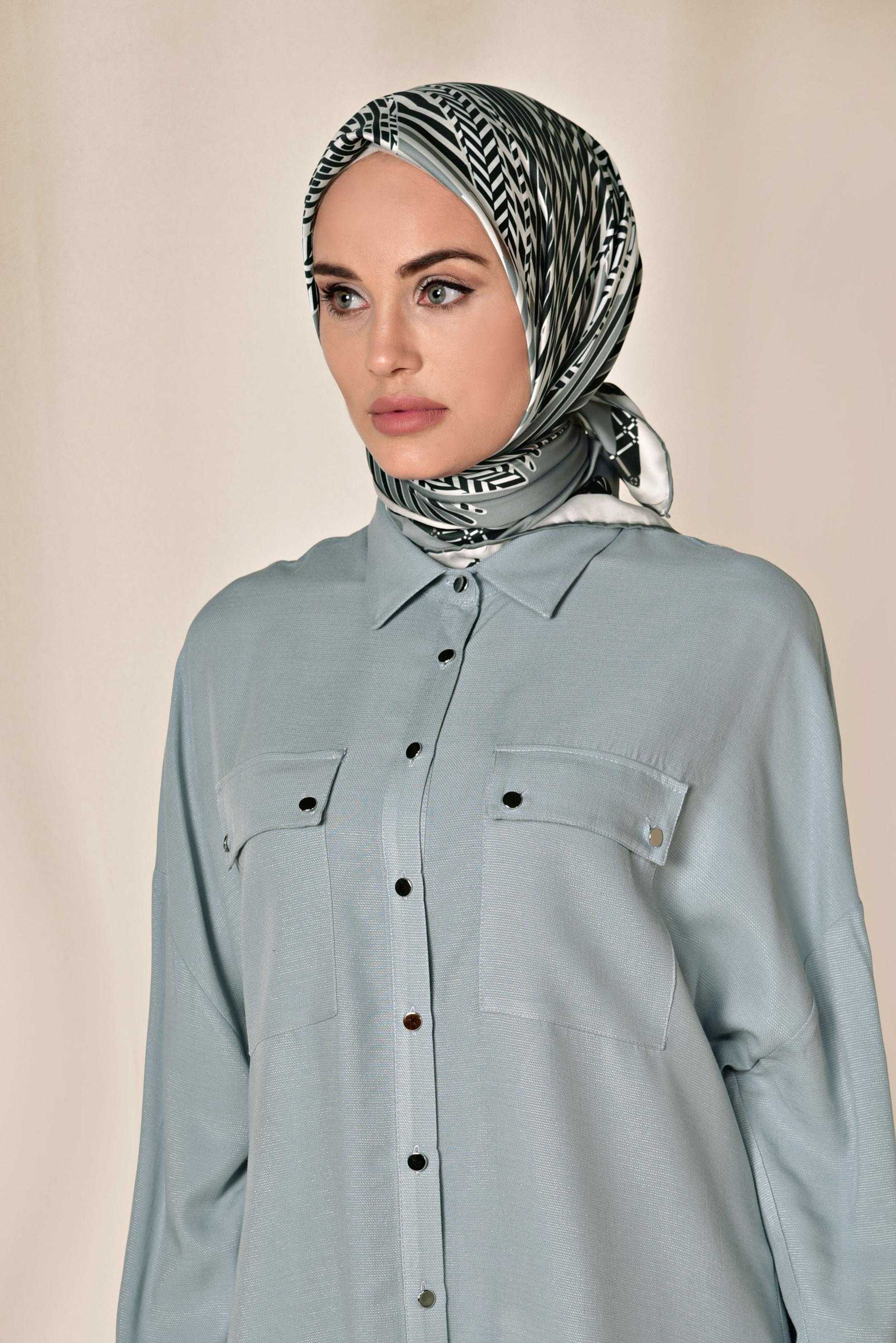 Tesettür giyim GRİ 5583-1 ALVİNA DESENLİ EŞARP