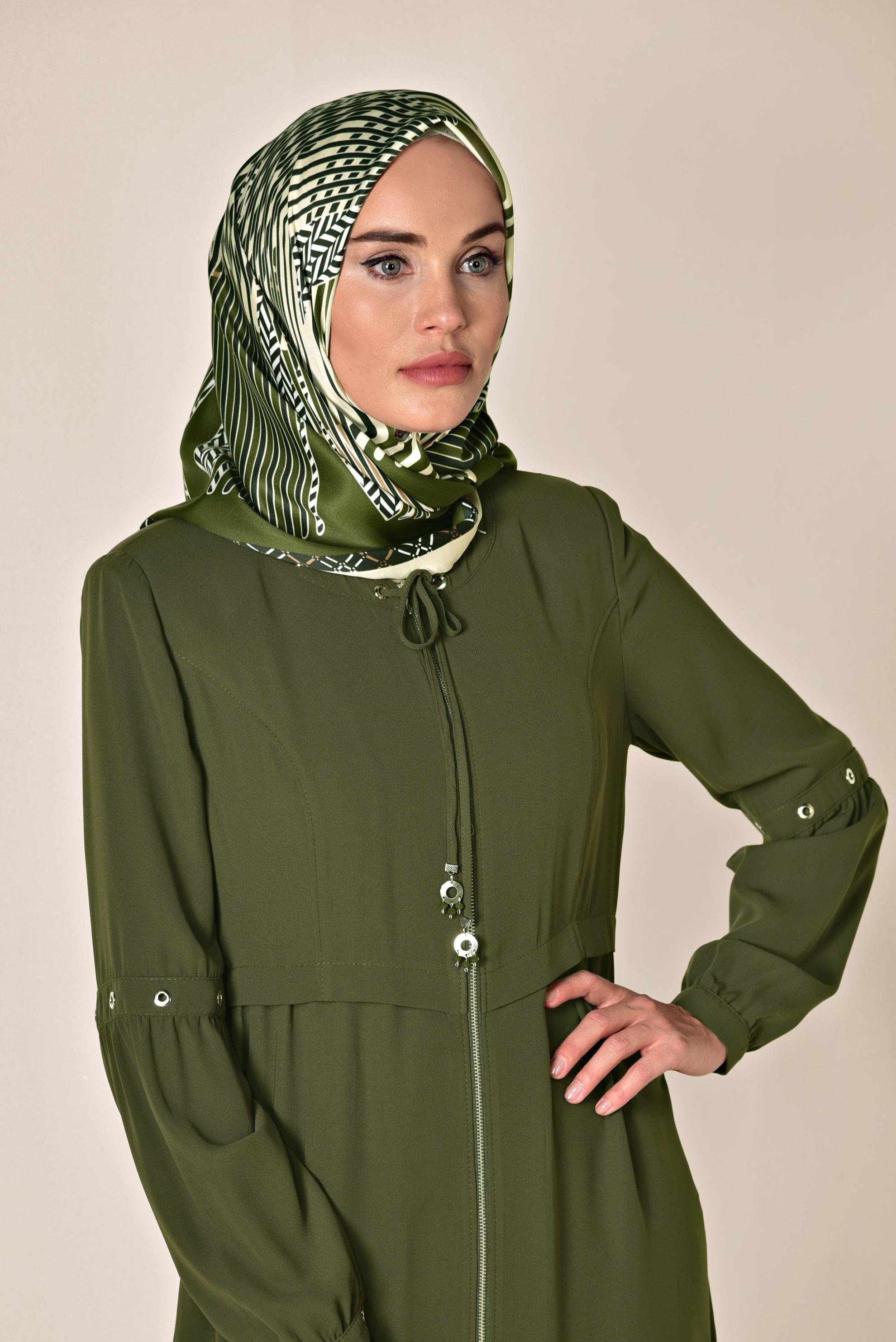Tesettür giyim HAKİ 5583-1 ALVİNA DESENLİ EŞARP