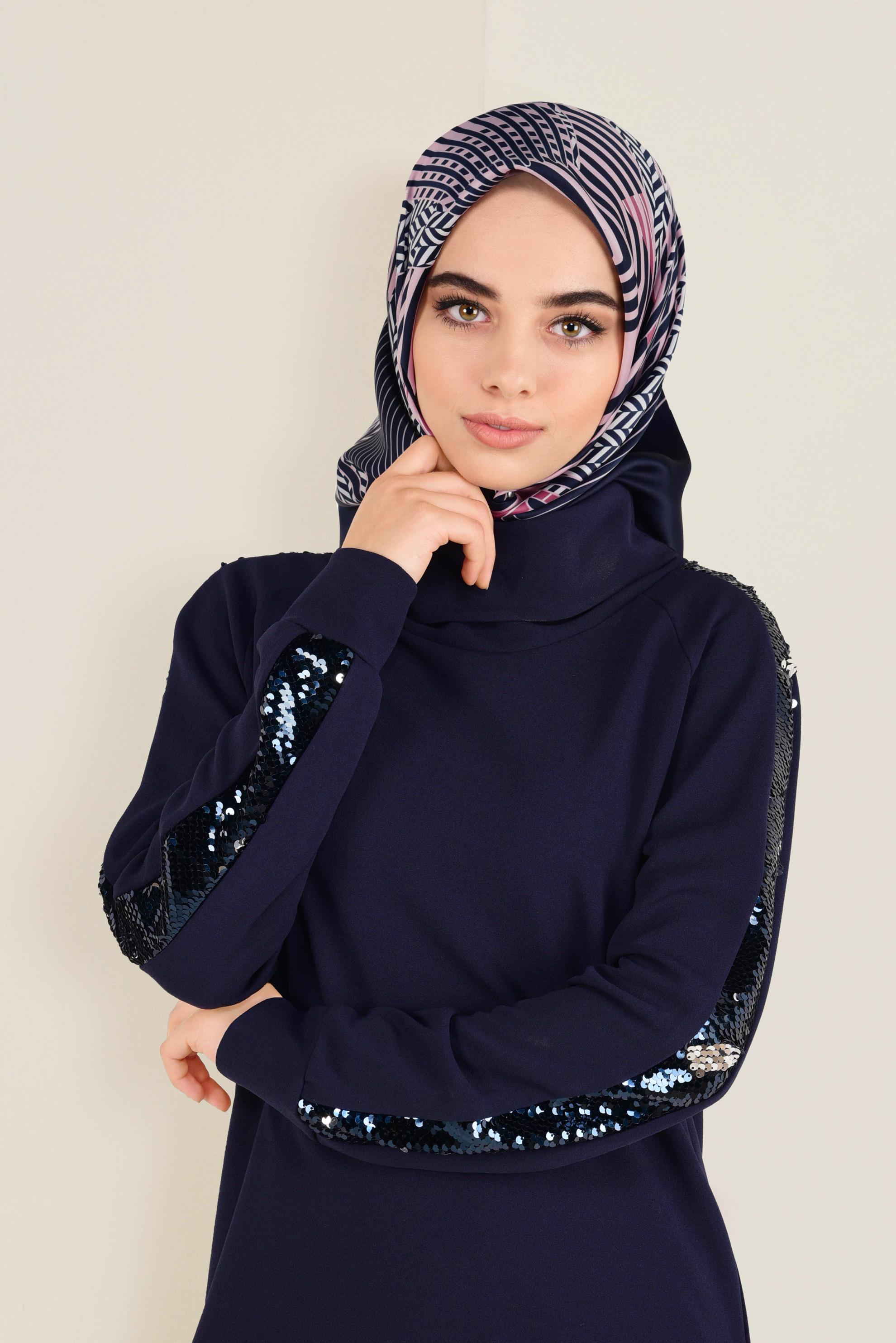 Tesettür giyim LACİVERT 5583-1 ALVİNA DESENLİ EŞARP