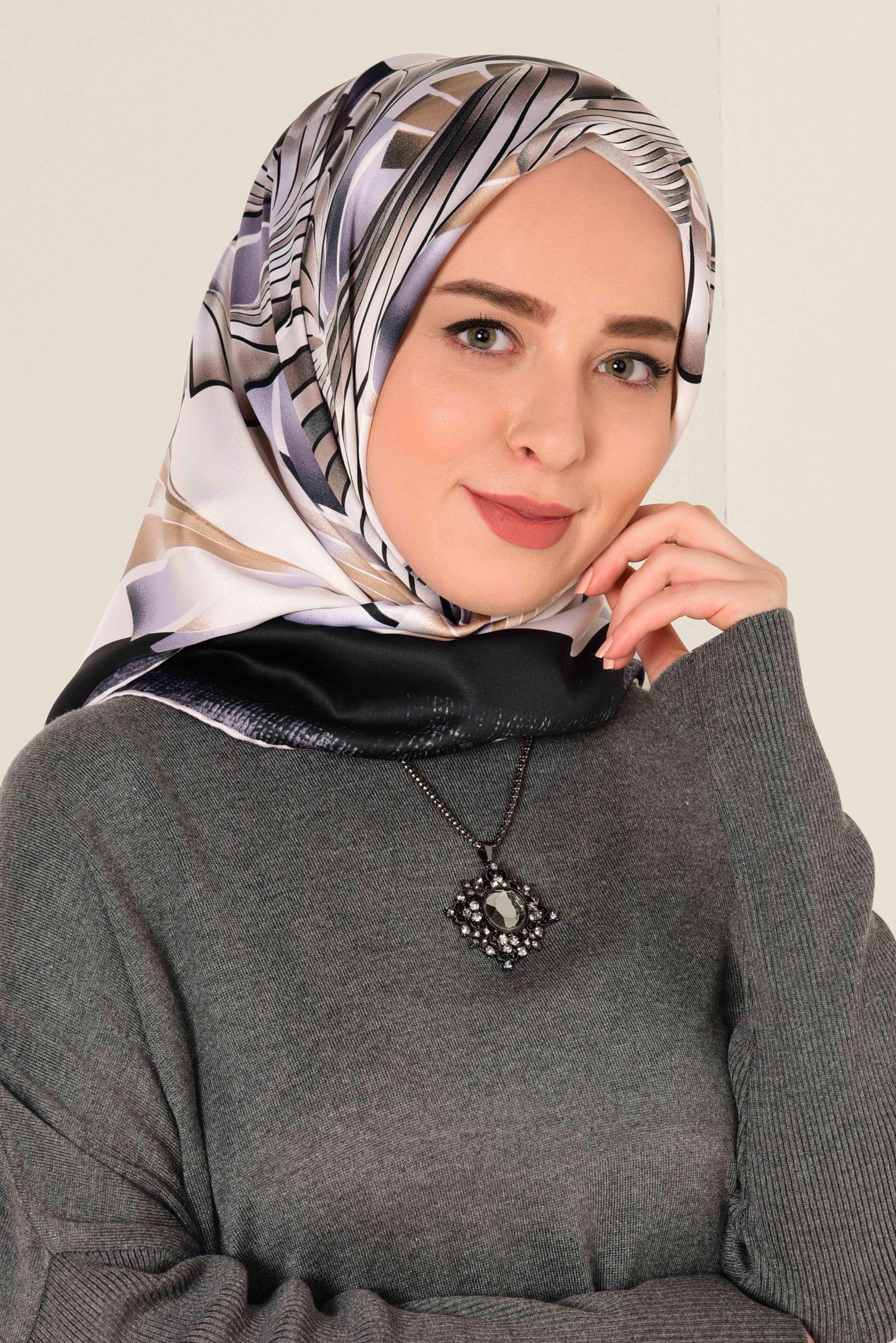 Tesettür giyim SİYAH 11411-1 ALVİNA DESENLİ EŞARP