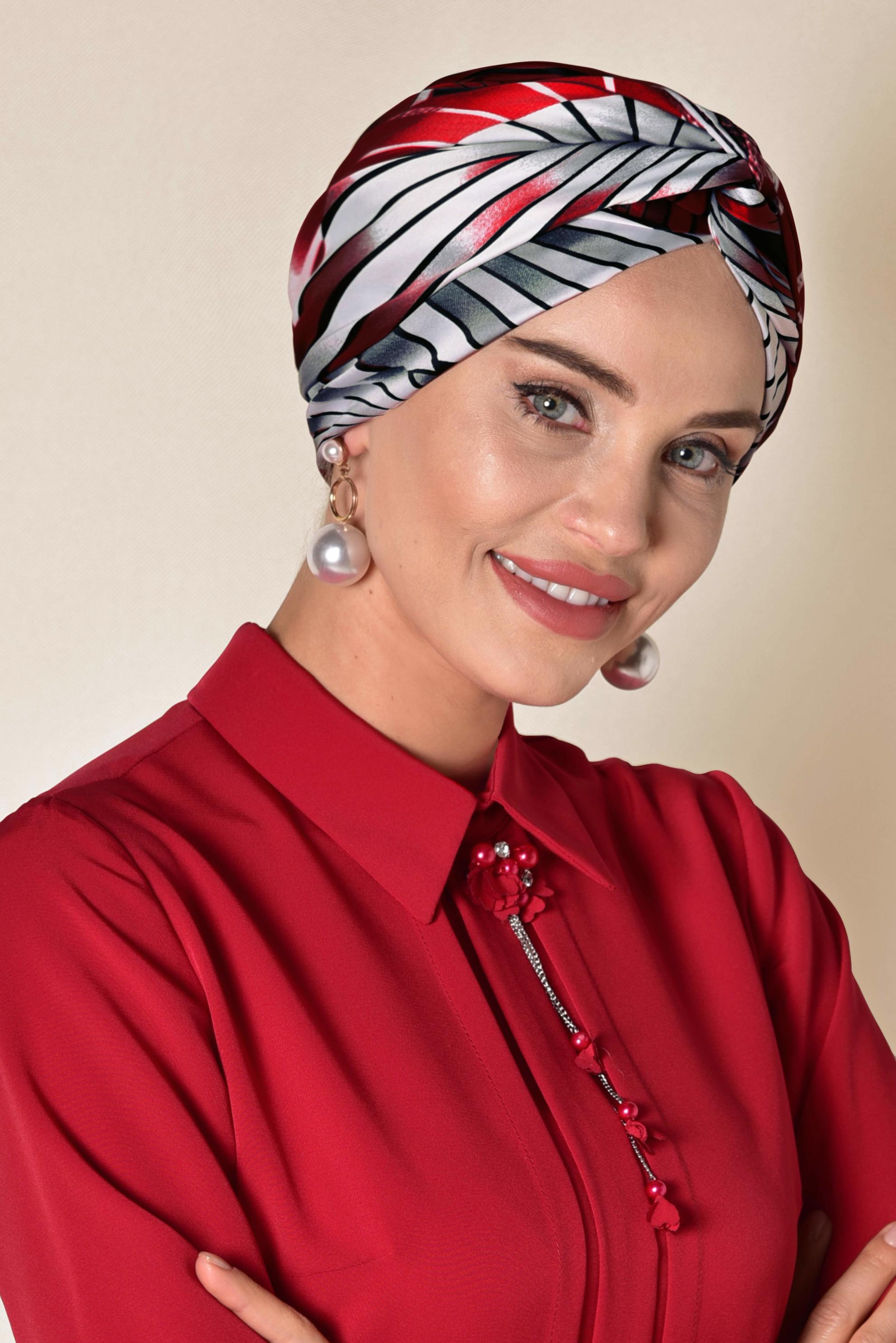 Tesettür giyim KIRMIZI 11411-1 ALVİNA DESENLİ EŞARP