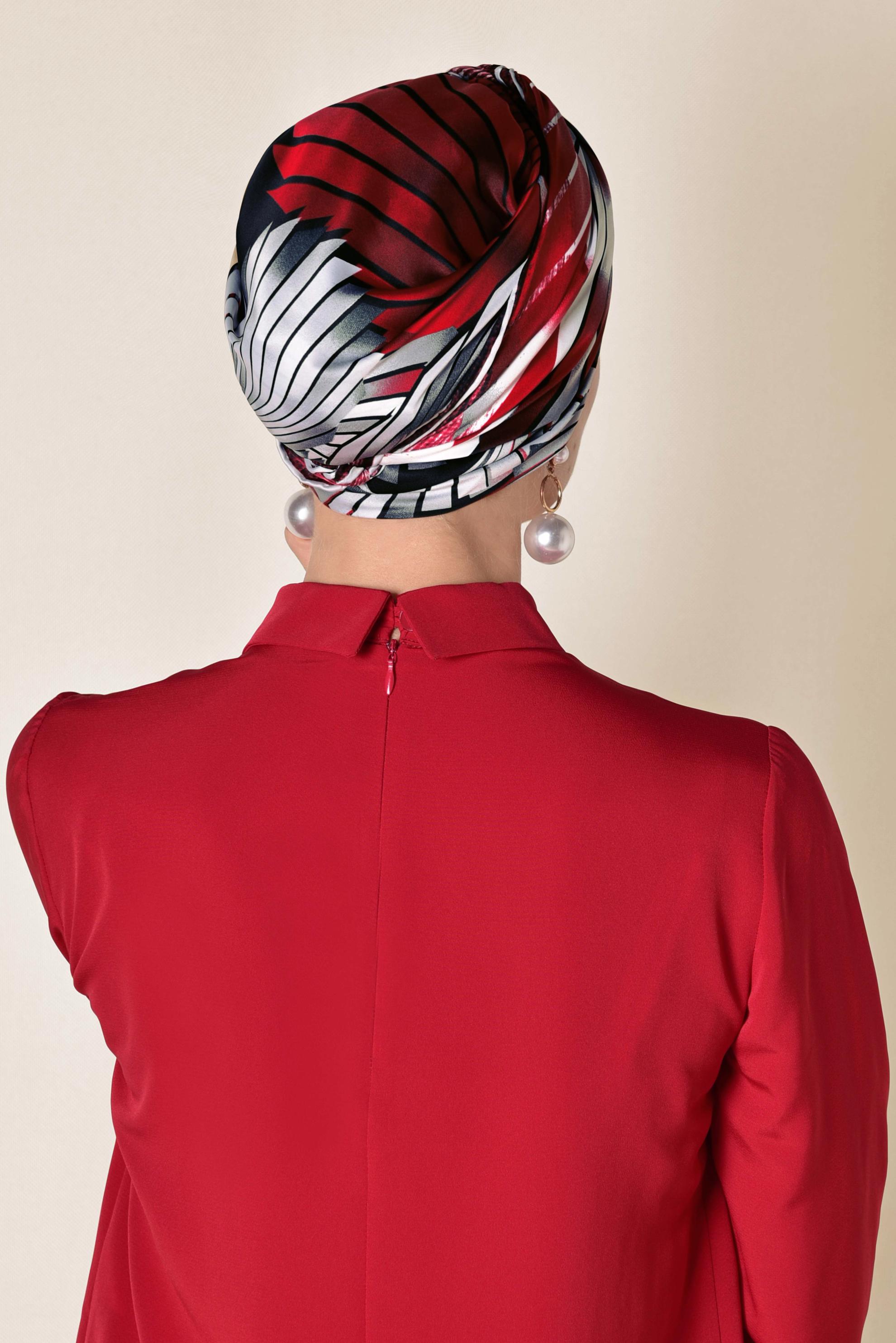 Tesettür giyim KIRMIZI 11411-1 ALVİNA DESENLİ EŞARP