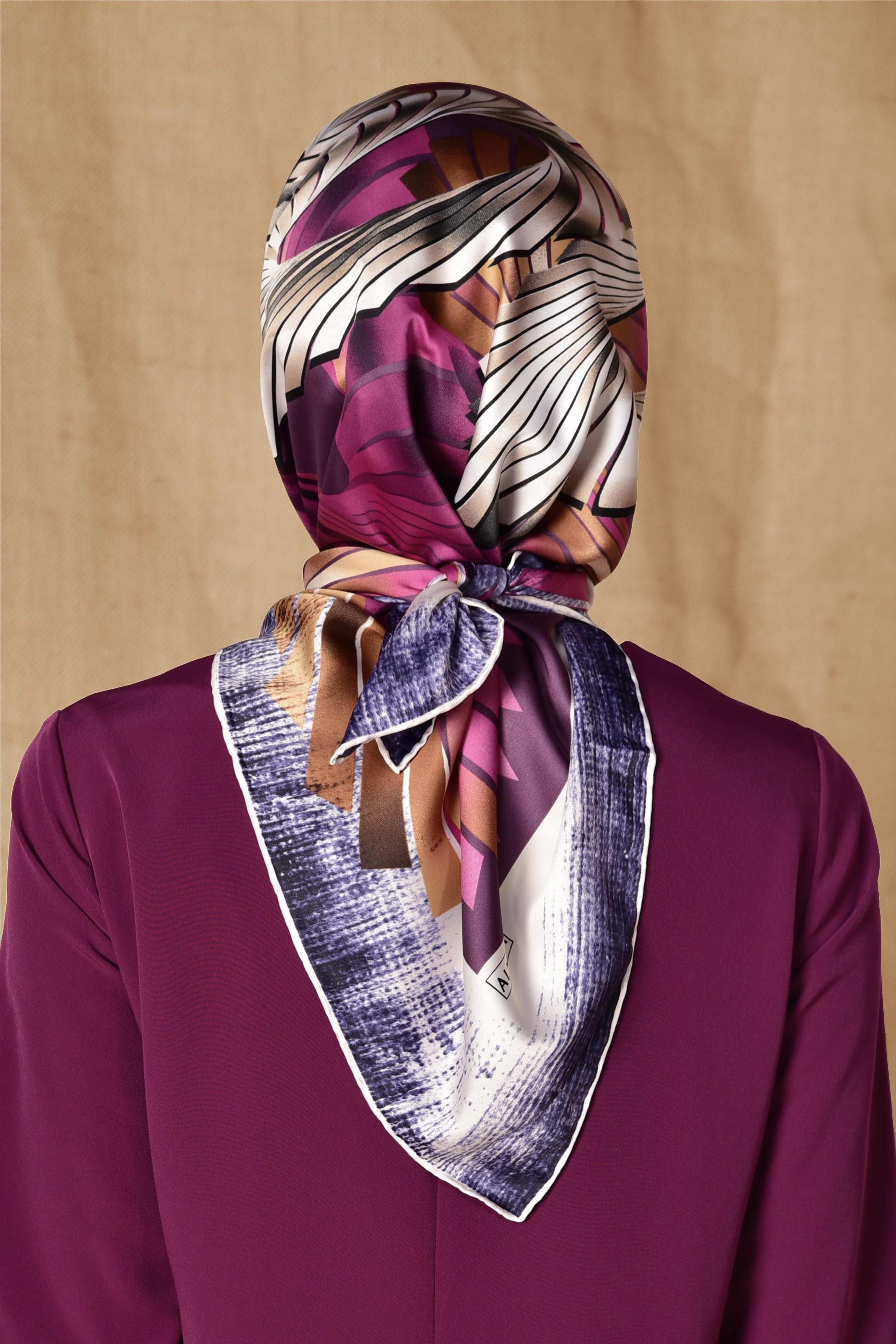 Tesettür giyim FUŞYA 11411-1 ALVİNA DESENLİ EŞARP