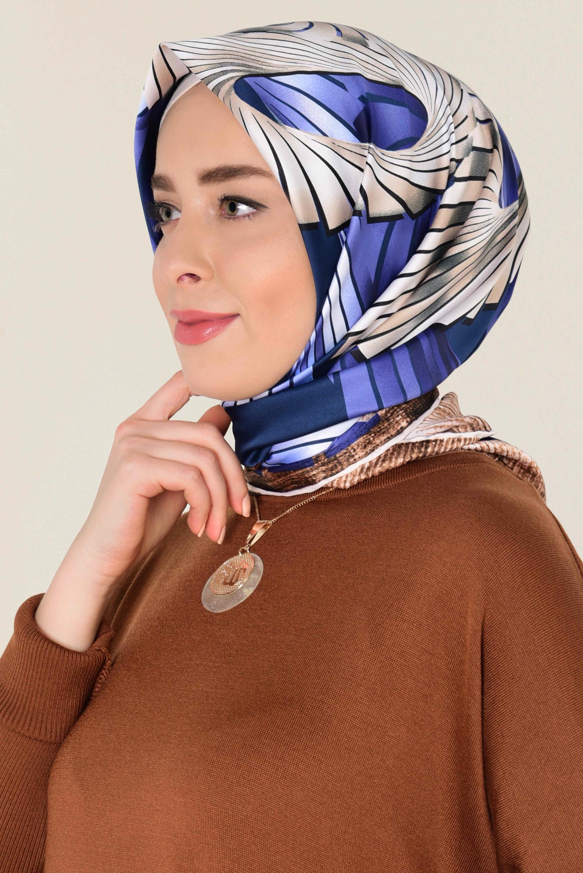 Tesettür giyim LACİVERT 11411-1 ALVİNA DESENLİ EŞARP