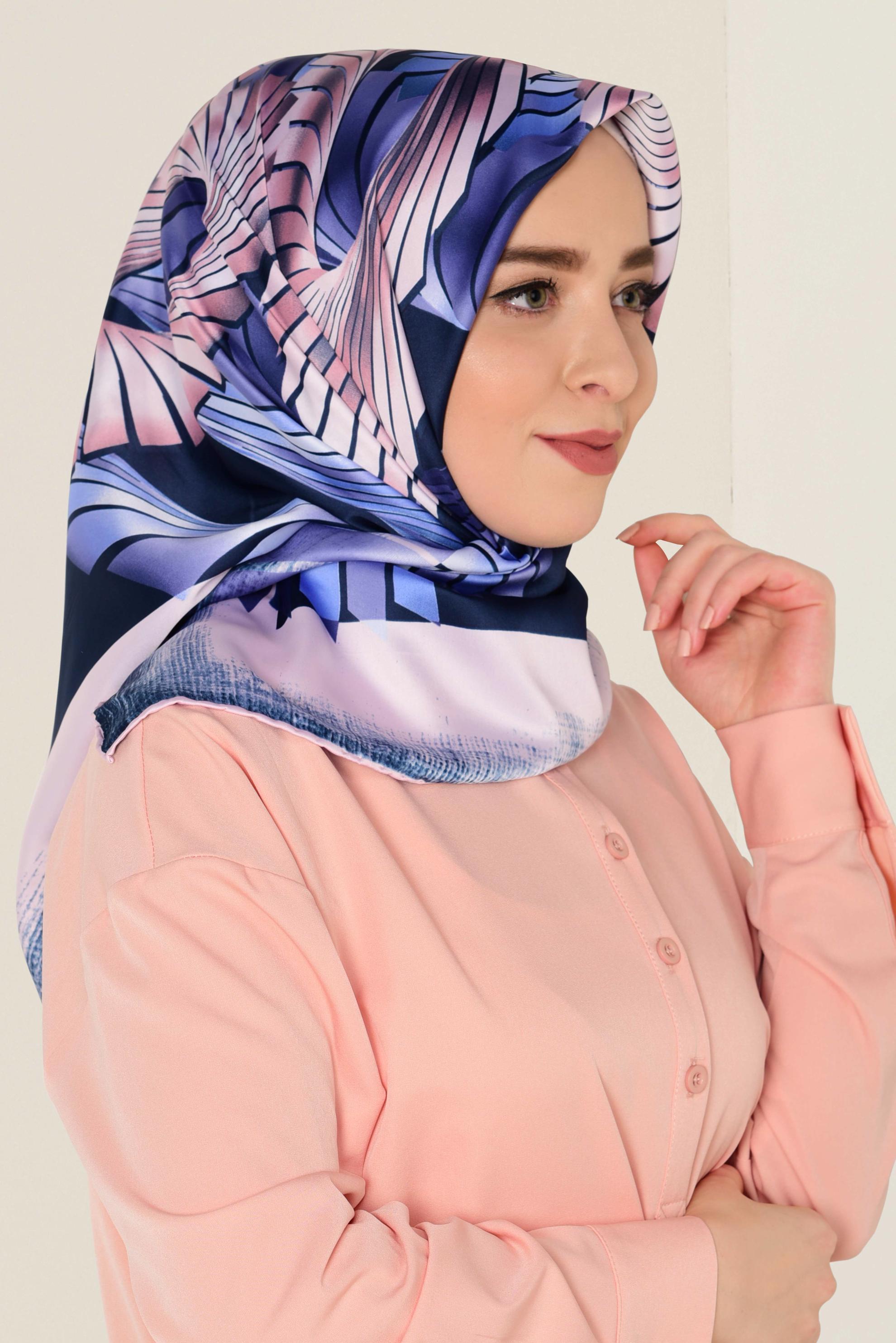 Tesettür giyim LACİVERT 11411-1 ALVİNA DESENLİ EŞARP