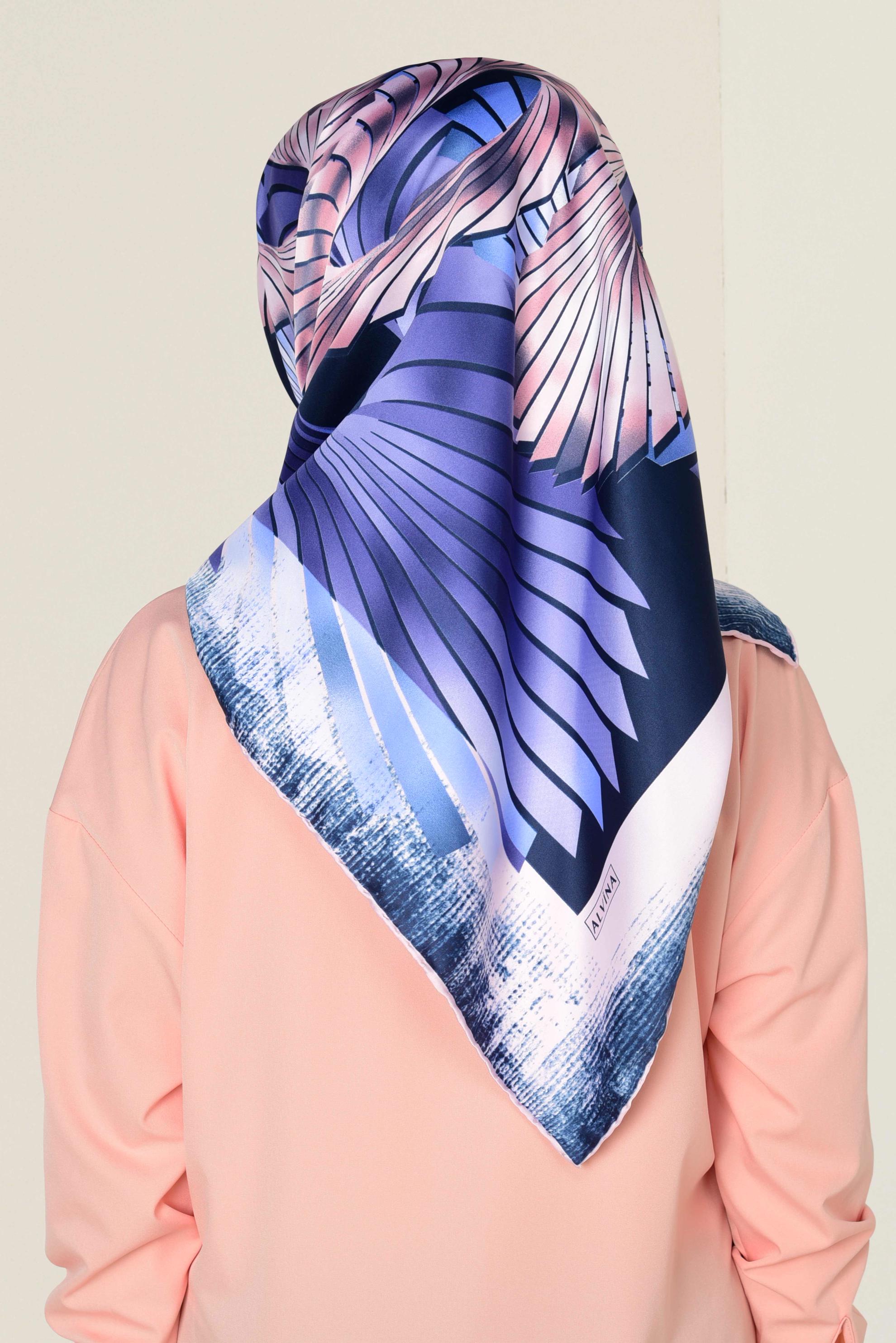 Tesettür giyim LACİVERT 11411-1 ALVİNA DESENLİ EŞARP