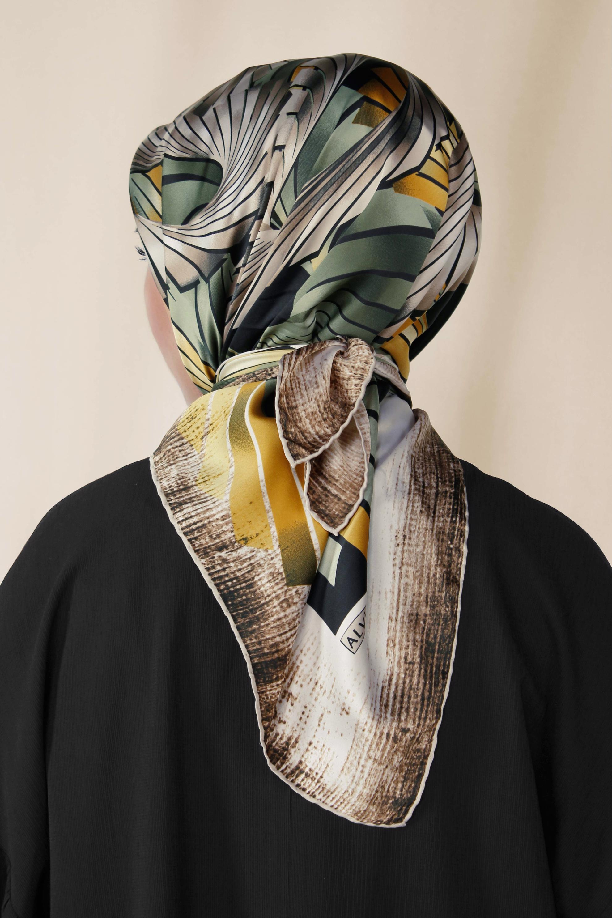 Tesettür giyim HAKİ 11411-1 ALVİNA DESENLİ EŞARP