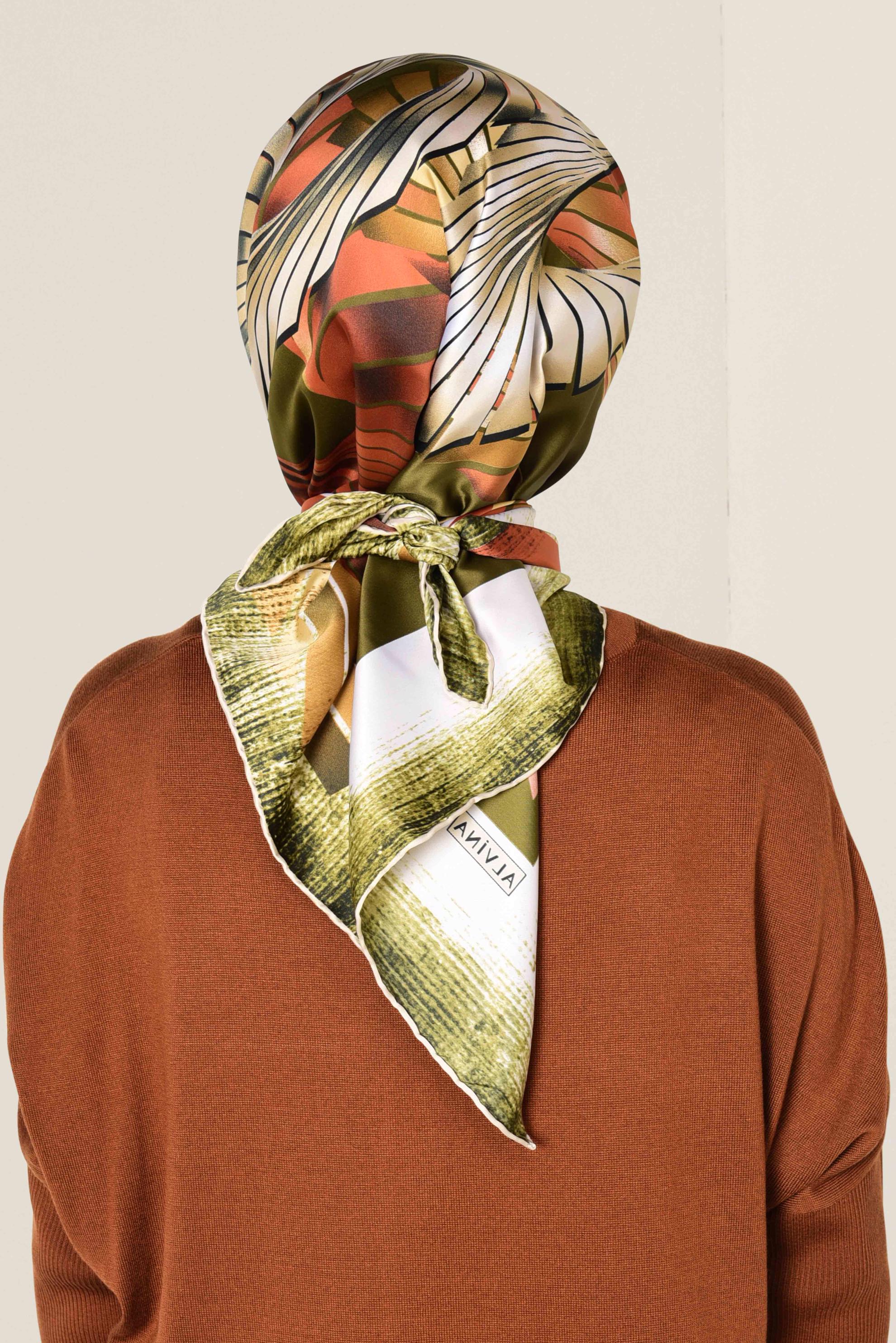 Tesettür giyim HAKİ 11411-1 ALVİNA DESENLİ EŞARP