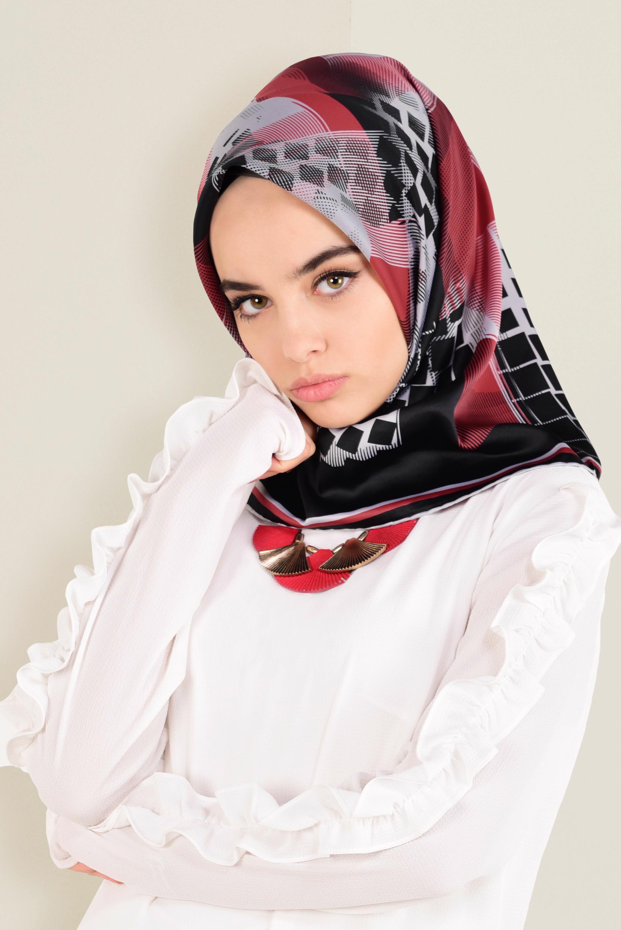 Tesettür giyim KIRMIZI 11412-1  ALVİNA DESENLİ EŞARP