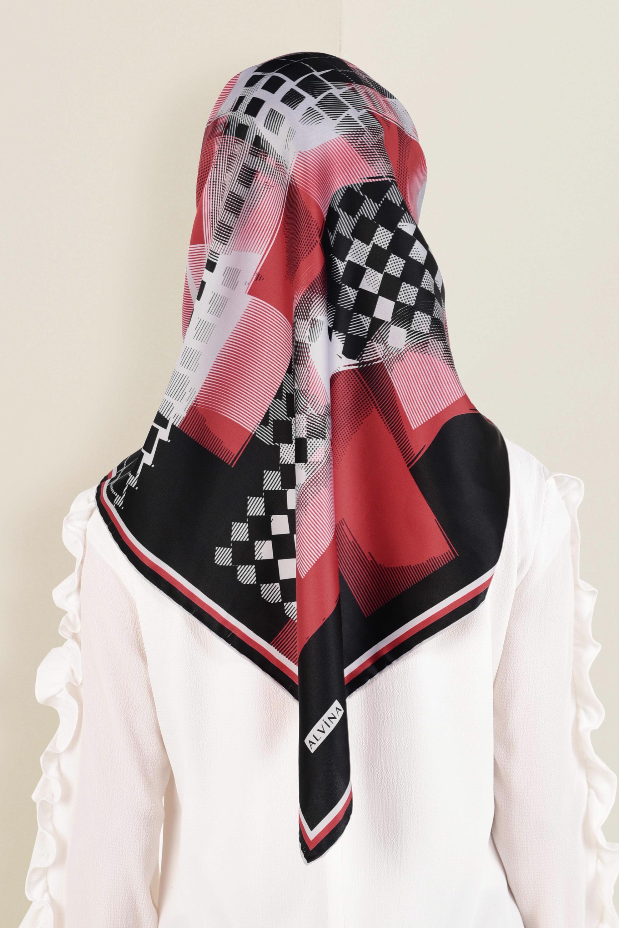 Tesettür giyim KIRMIZI 11412-1  ALVİNA DESENLİ EŞARP