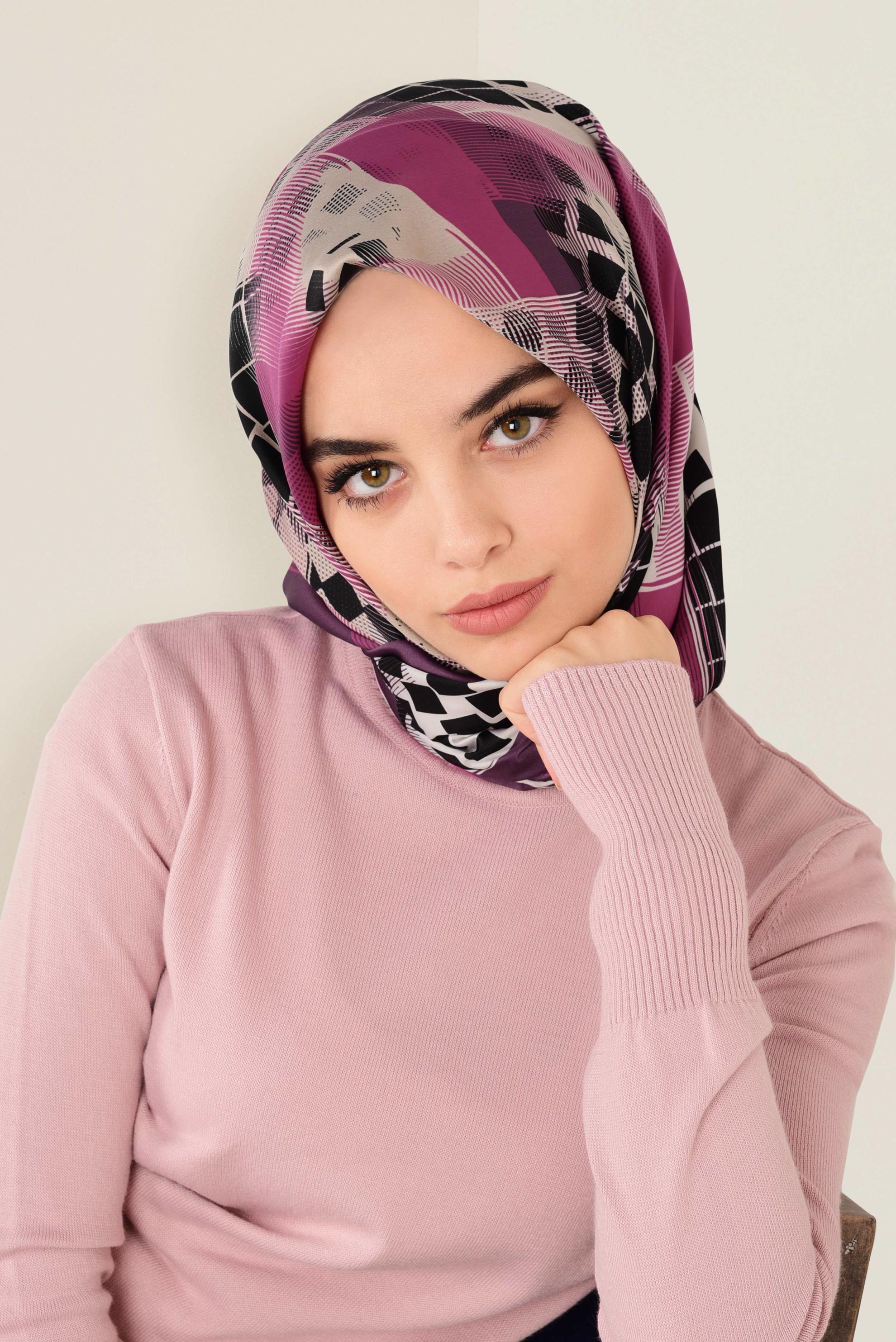 Tesettür giyim FUŞYA 11412-1  ALVİNA DESENLİ EŞARP