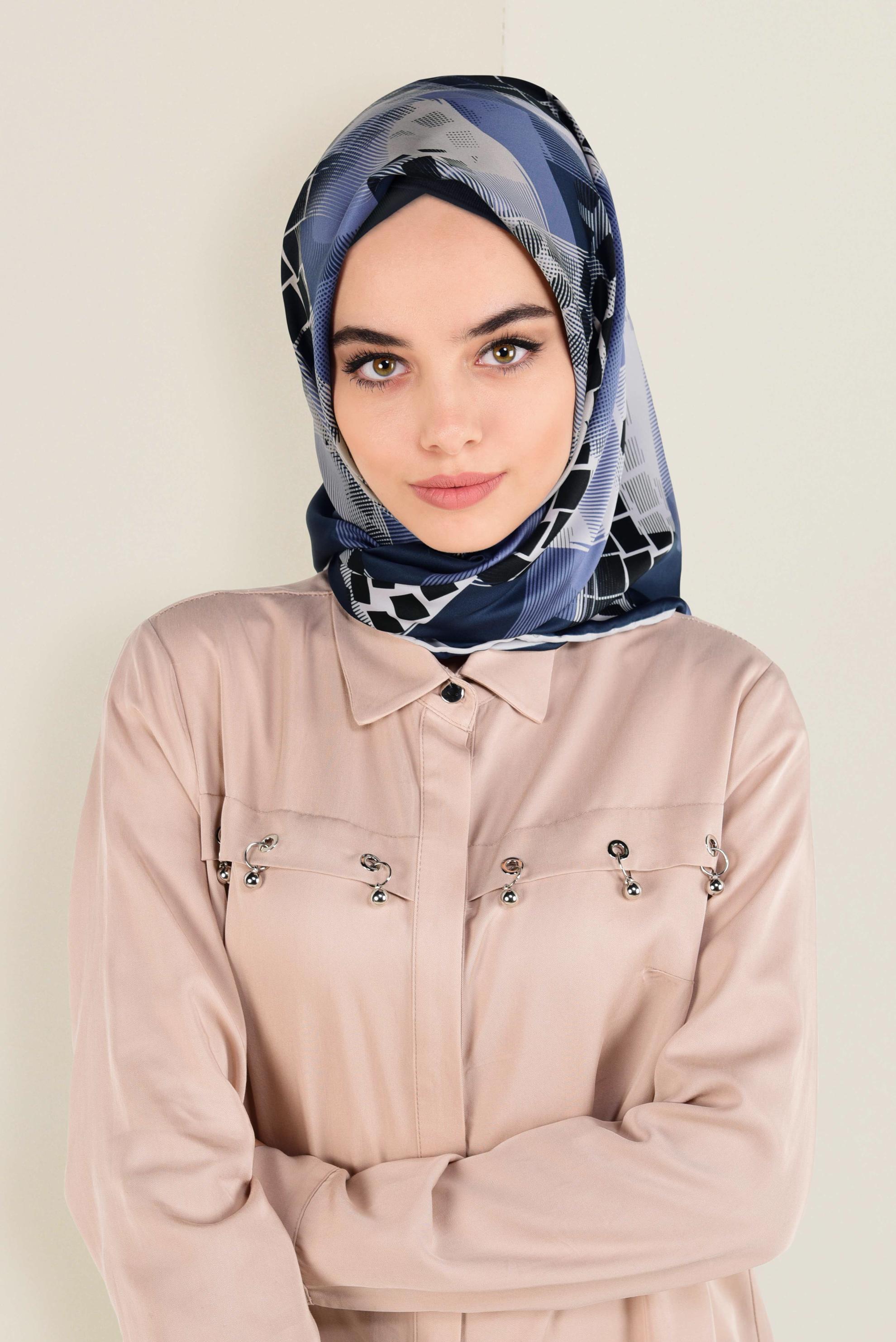 Tesettür giyim LACİVERT 11412-1  ALVİNA DESENLİ EŞARP