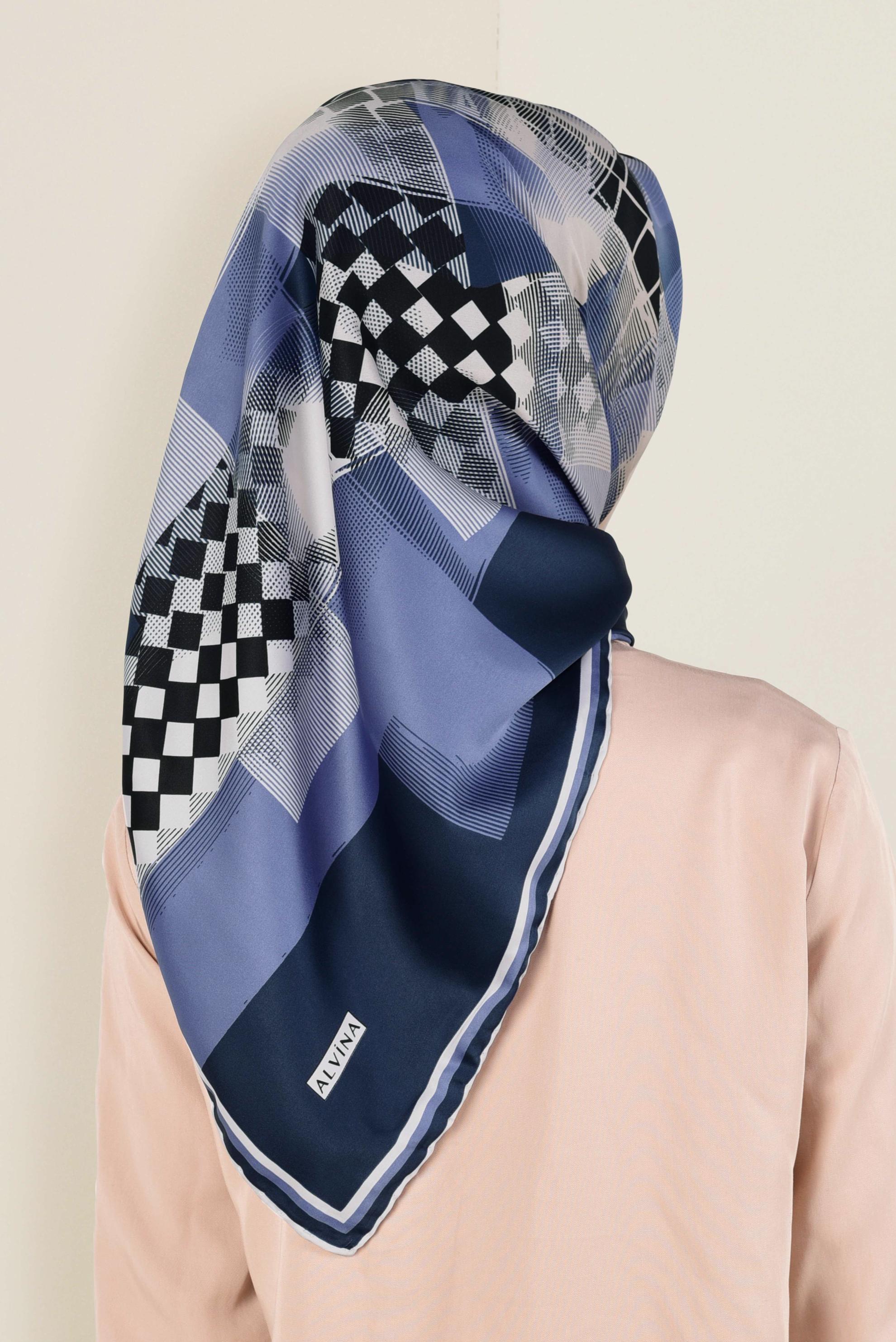 Tesettür giyim LACİVERT 11412-1  ALVİNA DESENLİ EŞARP